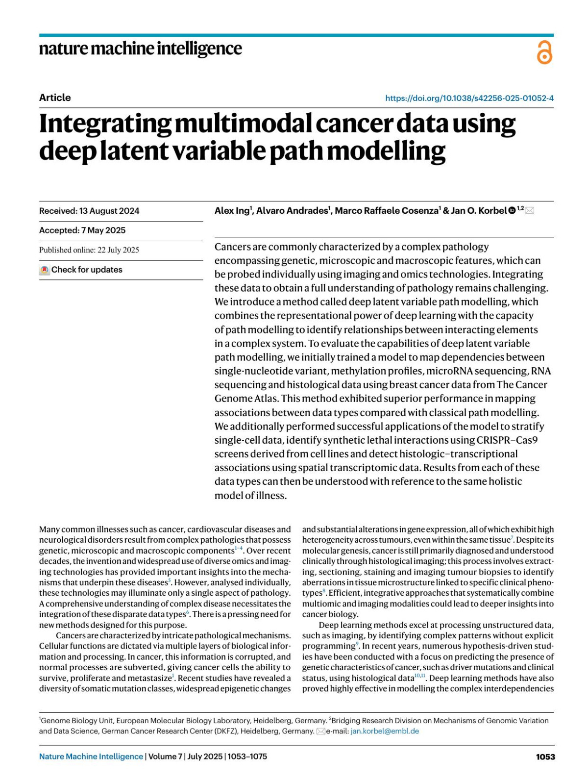 Integrating Multimodal Cancer Data Using Deep Latent Variable Path Modelling Alex Ing Alvaro Andrades Marco Raffaele Cosenza Jan O Korbel