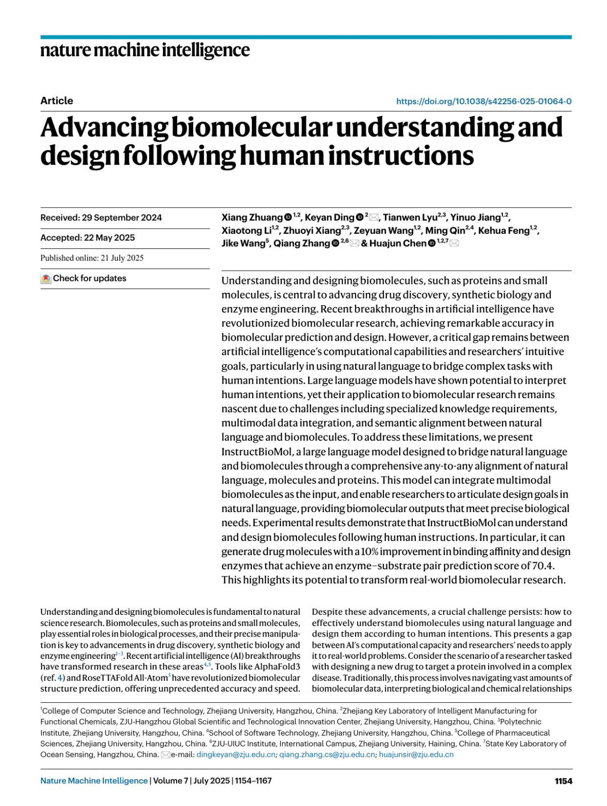 Advancing Biomolecular Understanding And Design Following Human Instructions Xiang Zhuang Keyan Ding Tianwen Lyu Yinuo Jiang Xiaotong Li Zhuoyi Xiang Zeyuan Wang Ming Qin Kehua Feng Jike Wang Qiang Zhang Huajun Chen