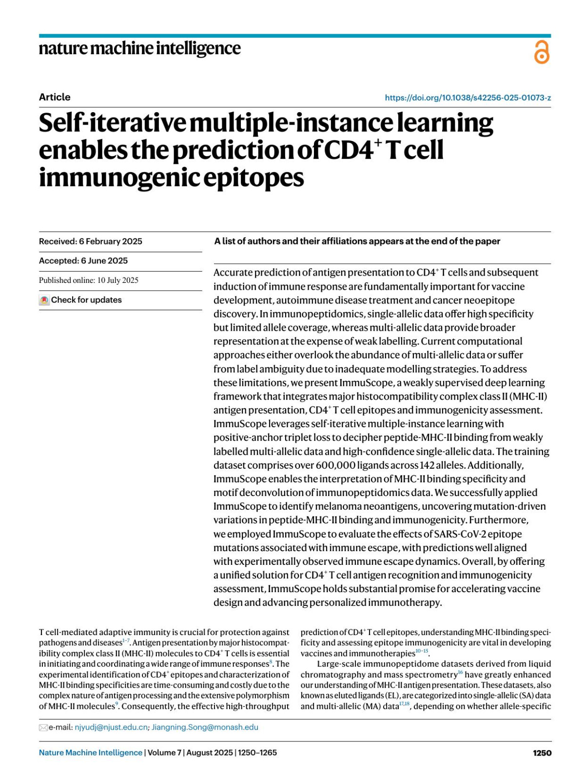 Selfiterative Multipleinstance Learning Enables The Prediction Of Cd4 T Cell Immunogenic Epitopes Longchen Shen Yumeng Zhang Zhikang Wang Dene R Littler Yan Liu Jinhui Tang Jamie Rossjohn Dongjun Yu Jiangning Song
