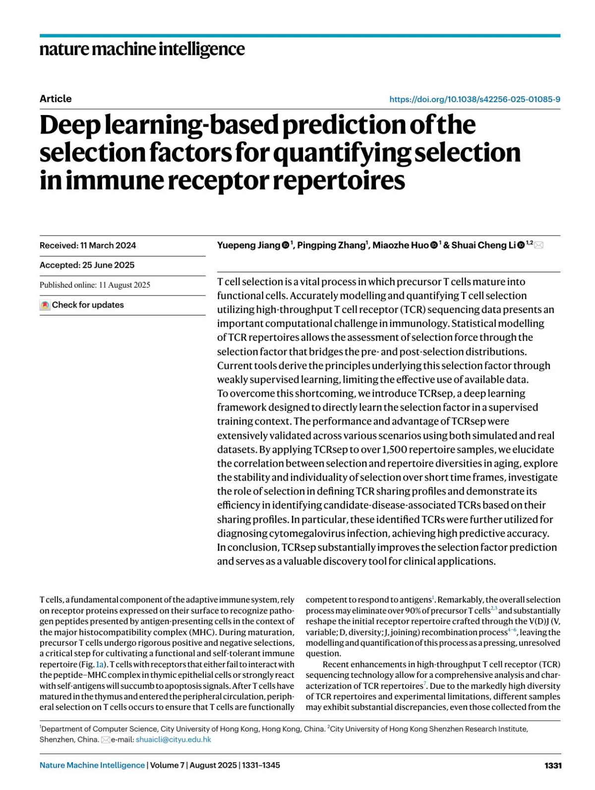 Deep Learningbased Prediction Of The Selection Factors For Quantifying Selection In Immune Receptor Repertoires Yuepeng Jiang Pingping Zhang Miaozhe Huo Shuai Cheng Li