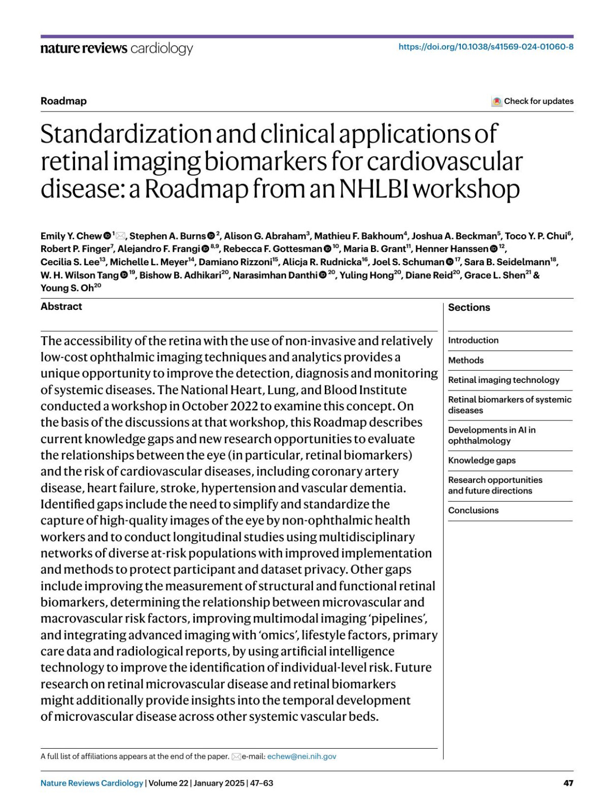 Standardization And Clinical Applications Of Retinal Imaging Biomarkers For Cardiovascular Disease A Roadmap From An Nhlbi Workshop 1st Edition Emily Y Chew Stephen A Burns Alison G Abraham Mathieu F Bakhoum Joshua A Beckman Toco Y P Chui Robert P Finger Alejandro F Frangi Rebecca F Gottesman Maria B Grant Henner Hanssen Cecilia S Lee Michelle L Meyer
