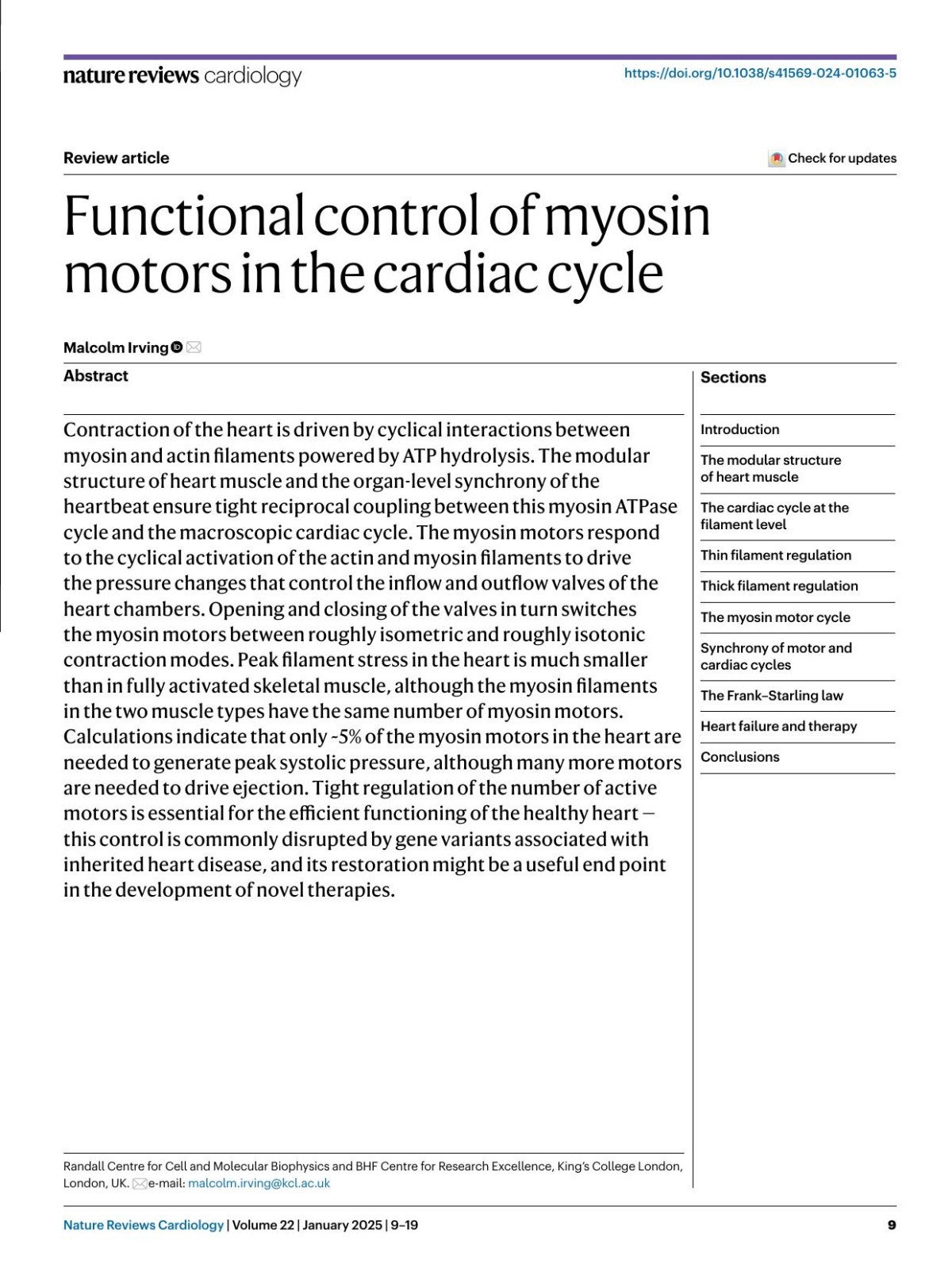 Functional Control Of Myosin Motors In The Cardiac Cycle Malcolm Irving