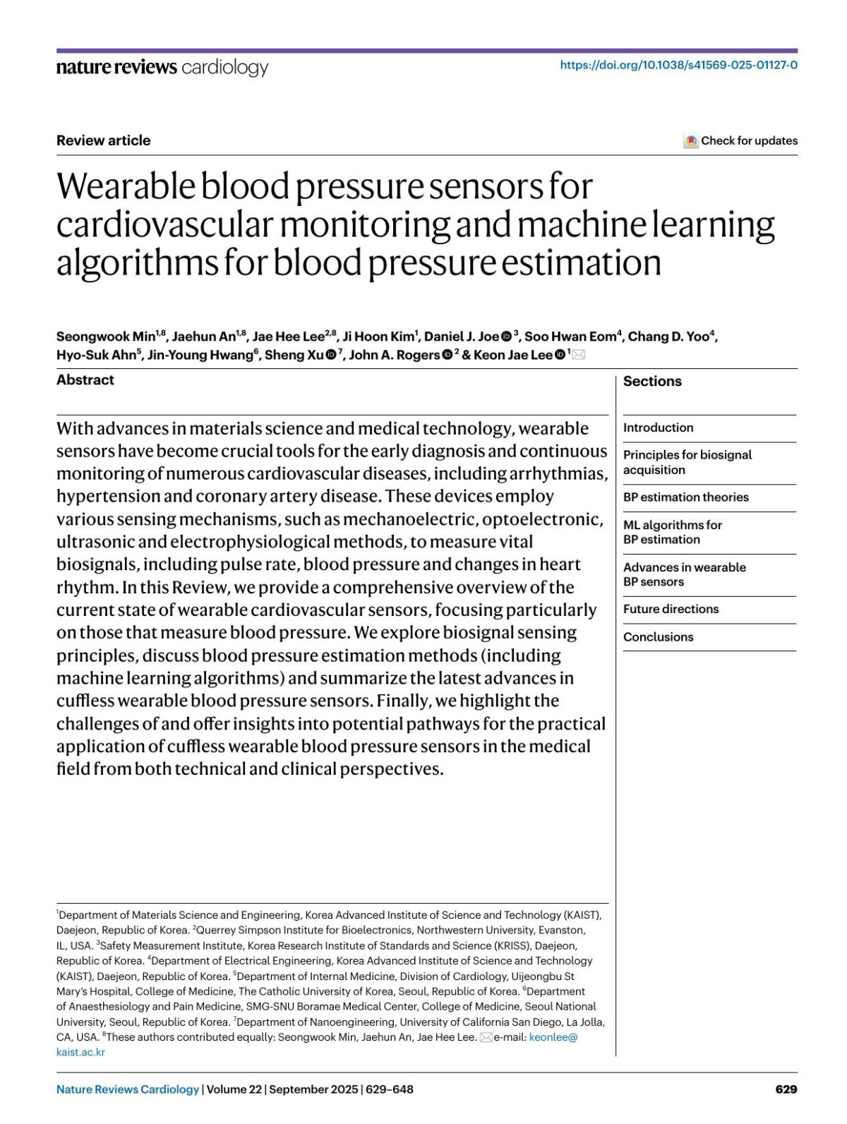 Wearable Blood Pressure Sensors For Cardiovascular Monitoring And Machine Learning Algorithms For Blood Pressure Estimation Seongwook Min Jaehun An Jae Hee Lee Ji Hoon Kim Daniel J Joe Soo Hwan Eom Chang D Yoo Hyosuk Ahn Jinyoung Hwang Sheng Xu John A Rogers Keon Jae Lee