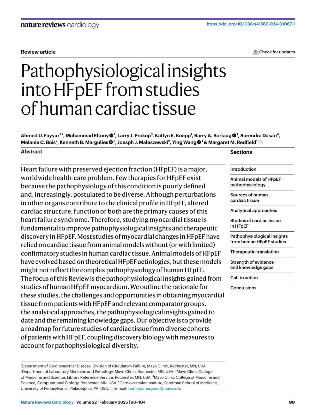 Pathophysiological Insights Into Hfpef From Studies Of Human Cardiac Tissue Ahmed U Fayyaz Muhammad Eltony Larry J Prokop Katlyn E Koepp Barry A Borlaug Surendra Dasari Melanie C Bois Kenneth B Margulies Joesph J Maleszewski Ying Wang Margaret M Redfield