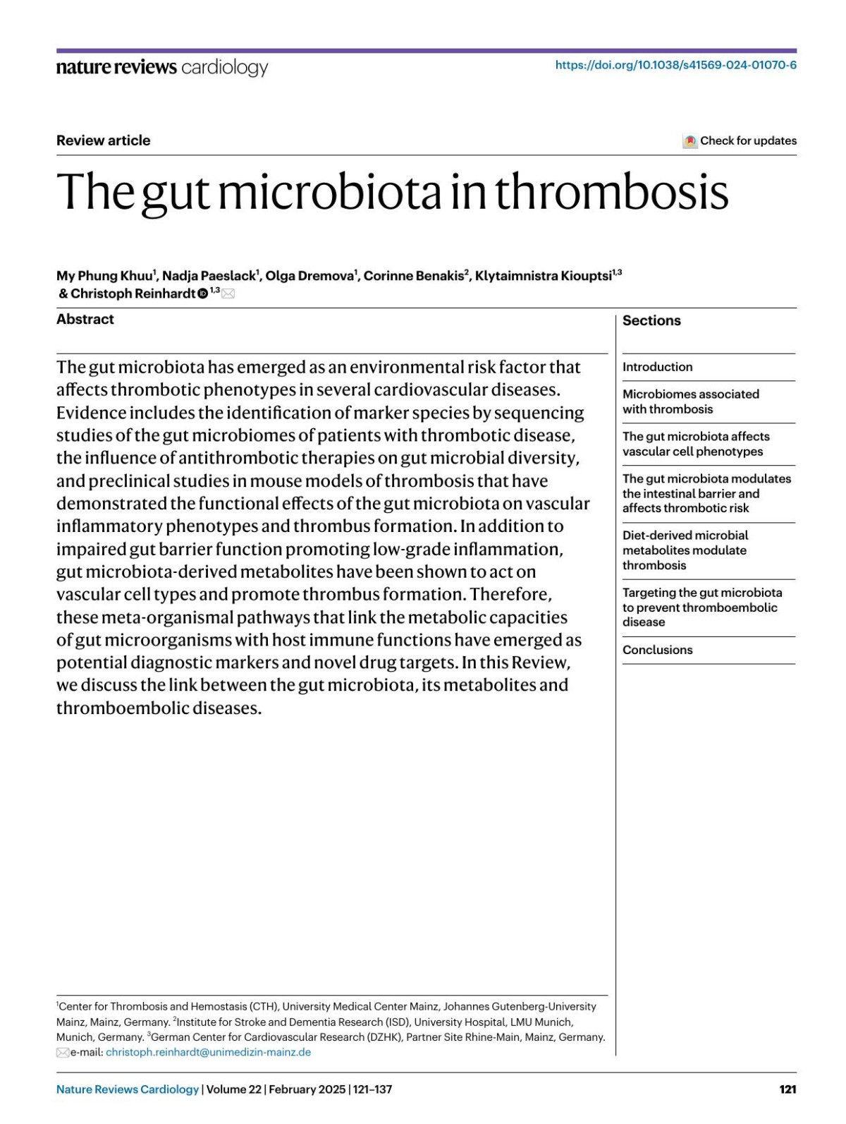 The Gut Microbiota In Thrombosis My Phung Khuu Nadja Paeslack Olga Dremova Corinne Benakis Klytaimnistra Kiouptsi Christoph Reinhardt