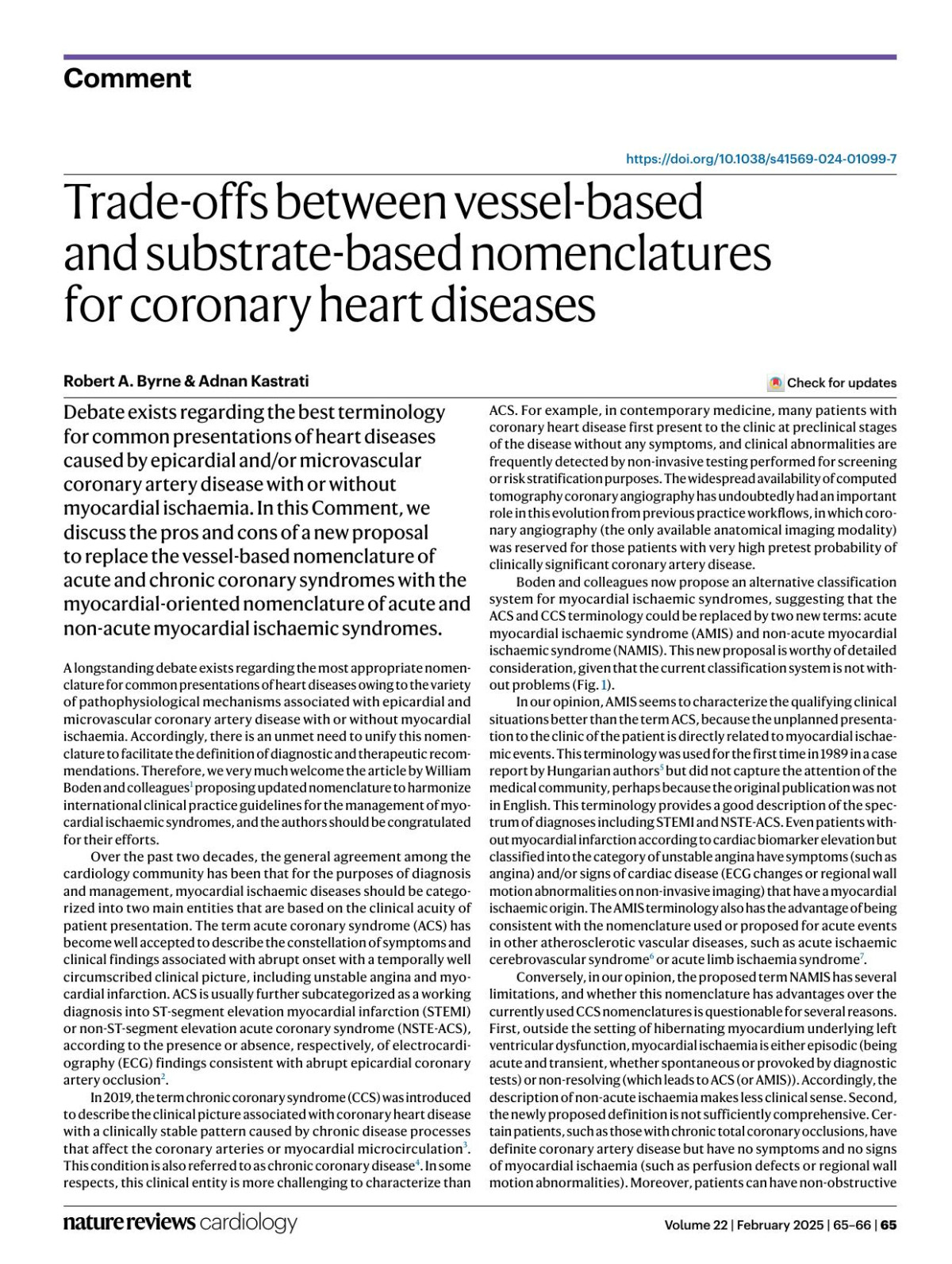Tradeoffs Between Vesselbased And Substratebased Nomenclatures For Coronary Heart Diseases Robert A Byrne Adnan Kastrati