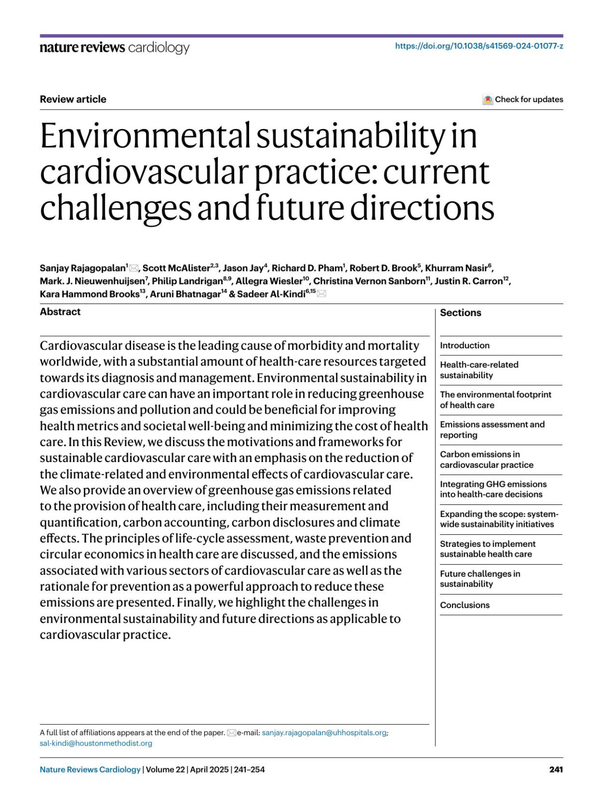 Environmental Sustainability In Cardiovascular Practice Current Challenges And Future Directions Sanjay Rajagopalan Scott Mcalister Jason Jay Richard D Pham Robert D Brook Khurram Nasir Mark J Nieuwenhuijsen Philip Landrigan Allegra Wiesler Christina Vernon Sanborn Justin R Carron Kara Hammond Brooks Aruni Bhatnagar