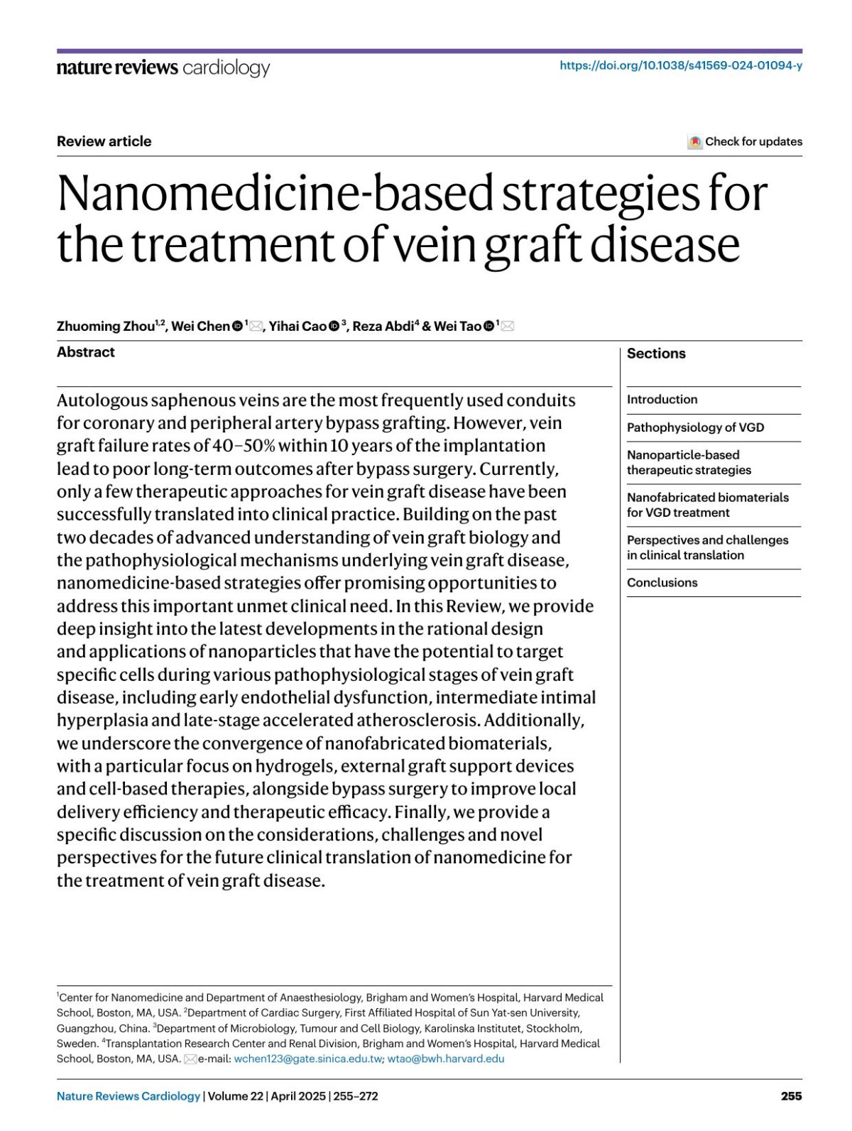 Nanomedicinebased Strategies For The Treatment Of Vein Graft Disease 1st Edition Zhuoming Zhou Wei Chen Yihai Cao Reza Abdi Wei Tao