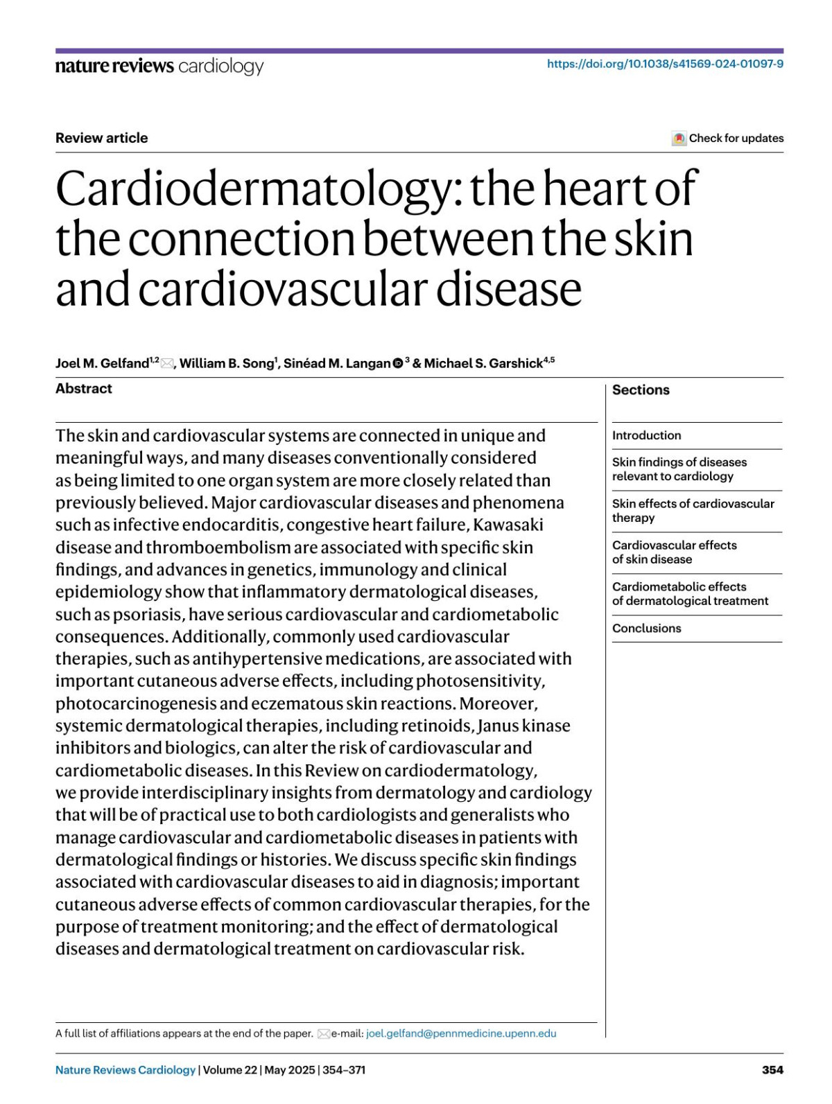 Cardiodermatology The Heart Of The Connection Between The Skin And Cardiovascular Disease Joel M Gelfand William B Song Sinéad M Langan Michael S Garshick