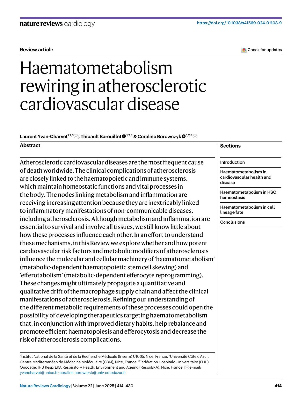 Haematometabolism Rewiring In Atherosclerotic Cardiovascular Disease Laurent Yvancharvet Thibault Barouillet Coraline Borowczyk