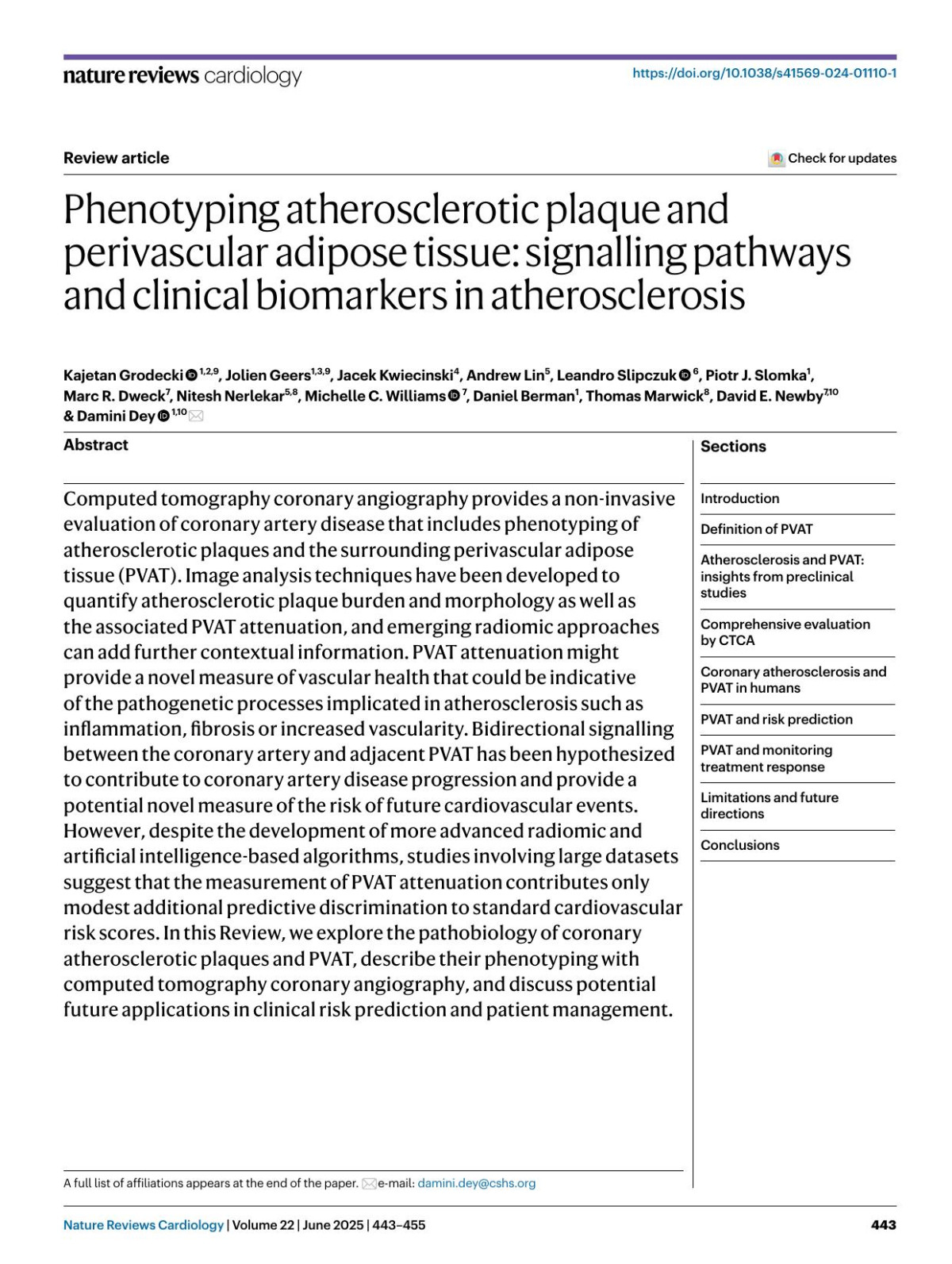 Phenotyping Atherosclerotic Plaque And Perivascular Adipose Tissue Signalling Pathways And Clinical Biomarkers In Atherosclerosis Kajetan Grodecki Jolien Geers Jacek Kwiecinski Andrew Lin Leandro Slipczuk Piotr J Slomka Marc R Dweck Nitesh Nerlekar Michelle C Williams Daniel Berman Thomas Marwick David E Newby Damini Dey