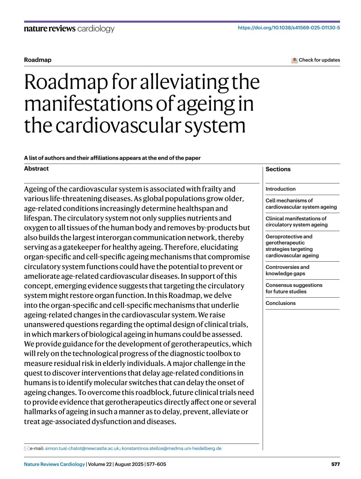 Roadmap For Alleviating The Manifestations Of Ageing In The Cardiovascular System Luca Liberale Simon Tualchalot Simon Sedej Stefano Ministrini Georgios Georgiopoulos Myriam Grunewald Magnus Bäck Marieluce Bochatonpiallat Reinier A Boon Gustavo Campos Ramos Menno P J Winther Konstantinos Drosatos Paul