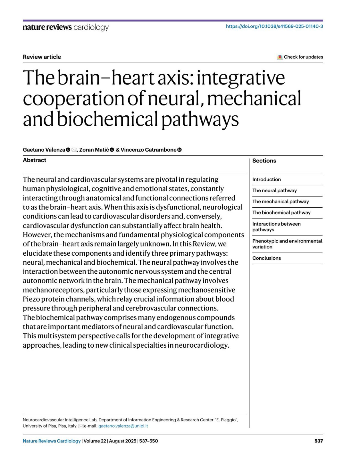 The Brainheart Axis Integrative Cooperation Of Neural Mechanical And Biochemical Pathways Gaetano Valenza Zoran Matić Vincenzo Catrambone