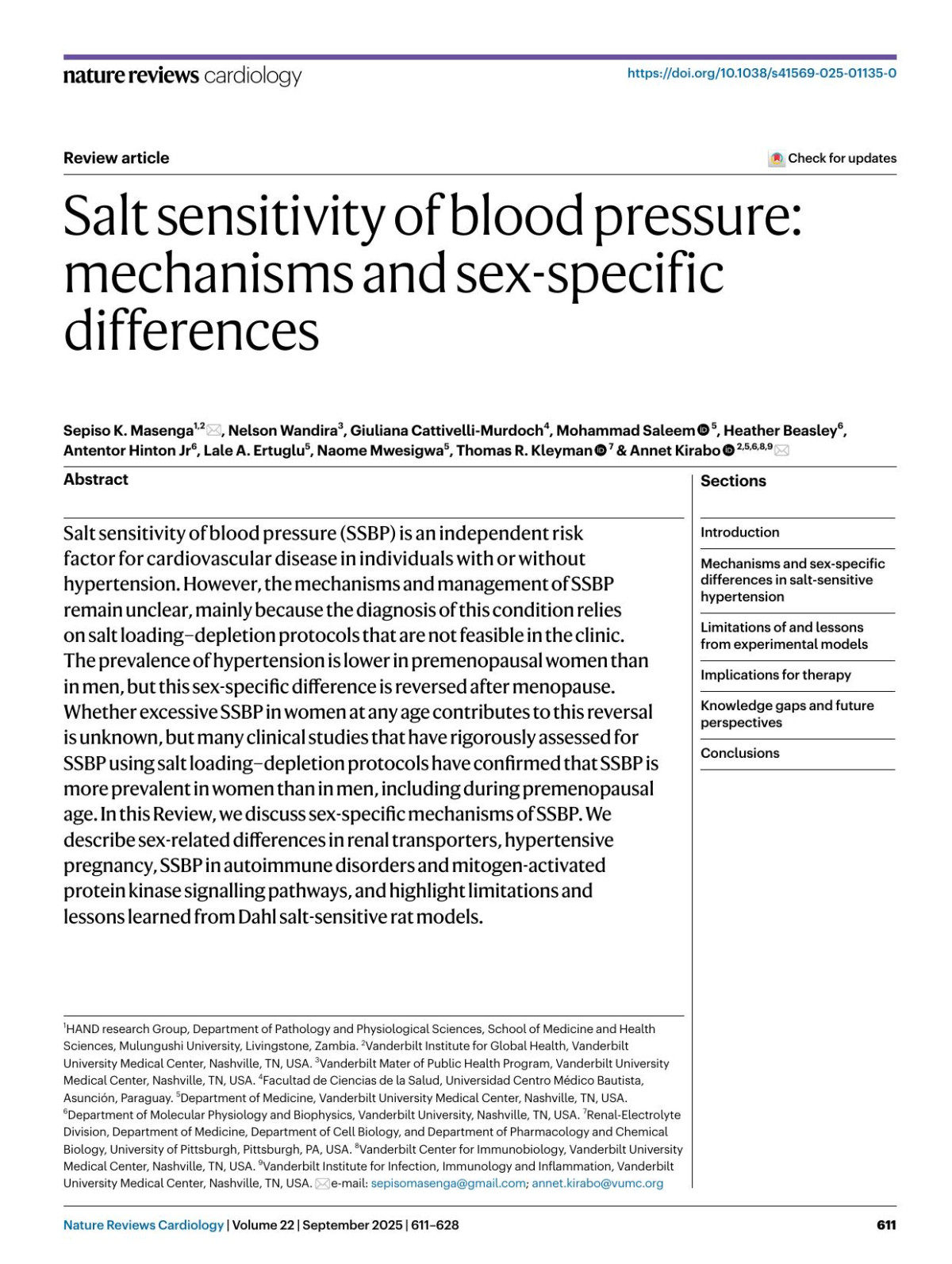 Salt Sensitivity Of Blood Pressure Mechanisms And Sexspecific Differences Sepiso K Masenga Nelson Wandira Giuliana Cattivellimurdoch Mohammad Saleem Heather Beasley Antentor Hinton Lale A Ertuglu Naome Mwesigwa Thomas R Kleyman Annet Kirabo
