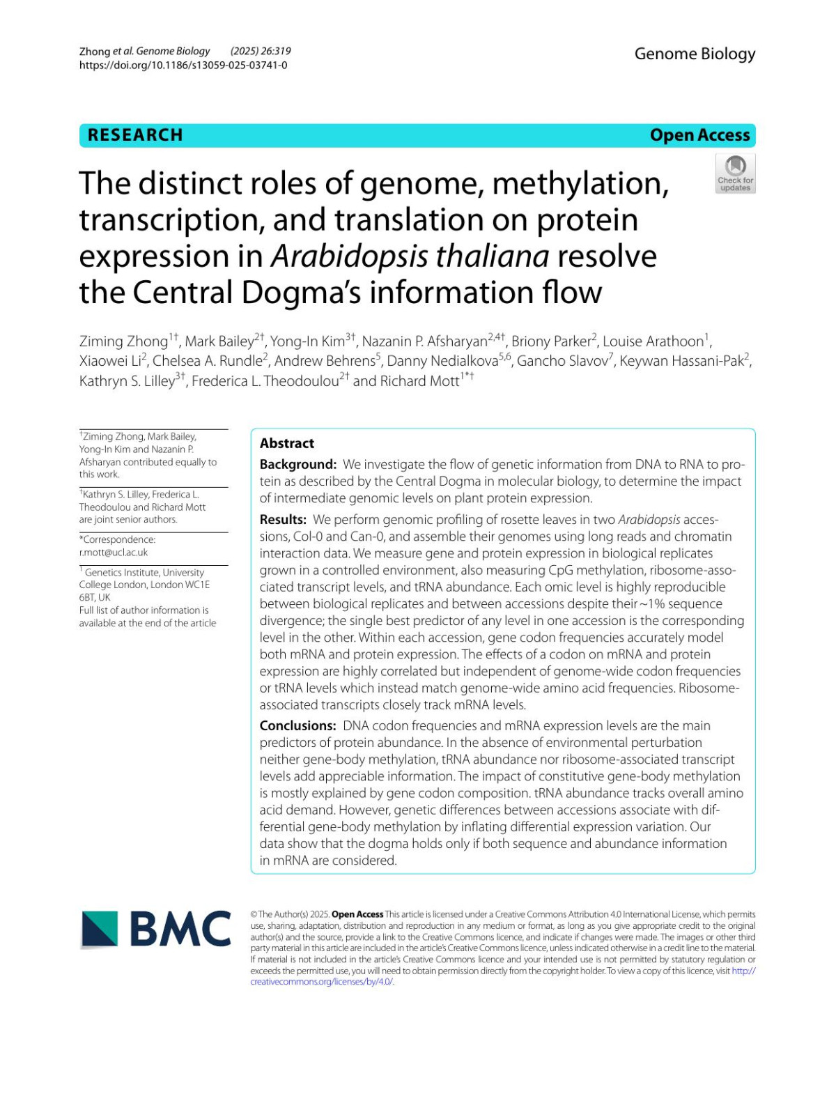The Distinct Roles Of Genome Methylation Transcription And Translation On Protein Expression In Ziming Zhong Mark Bailey Yongin Kim Nazanin P Afsharyan Briony Parker Louise Arathoon Xiaowei Li Chelsea A Rundle Andrew Behrens Danny Nedialkova Gancho Slavov Keywan Hassanipak Kathryn S Lilley Frederica L Theodoulou