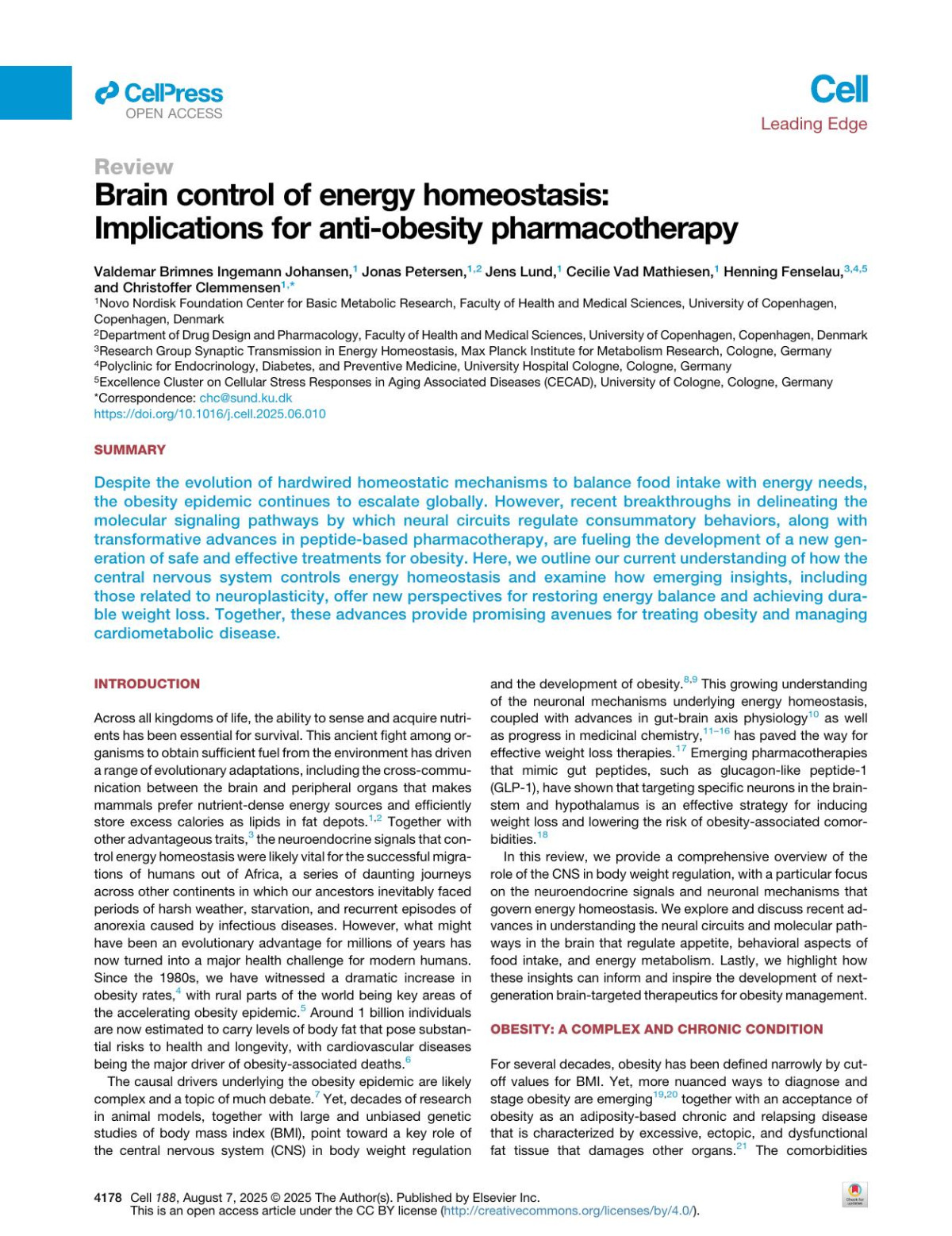 Brain Control Of Energy Homeostasis Implications For Antiobesity Pharmacotherapy Valdemar Brimnes Ingemann Johansen Jonas Petersen Jens Lund Cecilie Vad Mathiesen Henning Fenselau Christoffer Clemmensen