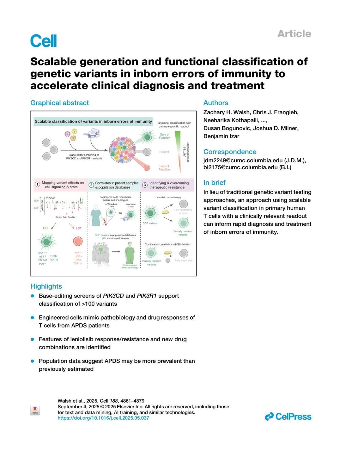 Scalable Generation And Functional Classification Of Genetic Variants In Inborn Errors Of Immunity To Accelerate Clinical Diagnosis And Treatment Zachary H Walsh Chris J Frangieh Neeharika Kothapalli Jay Levy Clarissa K Heck Johannes C Melms Ron S Gejman Parin Shah Jared M Pollard Akul Naik Sarah L Grauman Lei Haley Huang Ashley Lee Dusan Bogunovic Joshua D