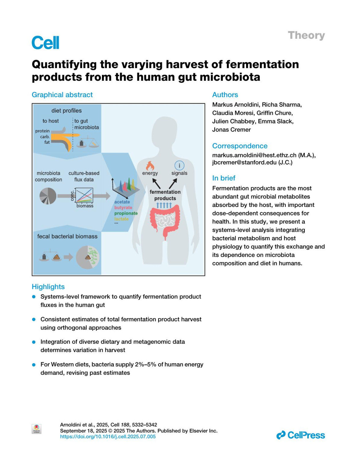 Quantifying The Varying Harvest Of Fermentation Products From The Human Gut Microbiota Markus Arnoldini Richa Sharma Claudia Moresi Griffin Chure Julien Chabbey Emma Slack Jonas Cremer