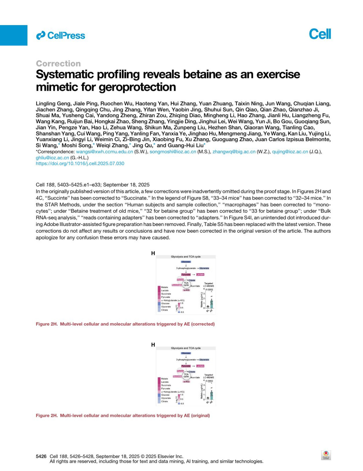 Systematic Profiling Reveals Betaine As An Exercise Mimetic For Geroprotection Lingling Geng Jiale Ping Ruochen Wu Haoteng Yan Hui Zhang Yuan Zhuang Taixin Ning Jun Wang Chuqian Liang Jiachen Zhang Qingqing Chu Jing Zhang Yifan Wen Yaobin Jing Shuhui Sun Qin Qiao Qian Zhao Qianzhao Ji Shuai Ma