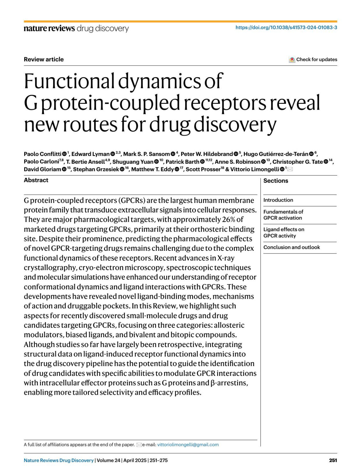 Functional Dynamics Of G Proteincoupled Receptors Reveal New Routes For Drug Discovery Paolo Conflitti Edward Lyman Mark S P Sansom Peter W Hildebrand Hugo Gutiérrezdeterán Paolo Carloni T Bertie Ansell Shuguang Yuan Patrick Barth Anne S Robinson Christopher G Tate David Gloriam Stephan Grzesiek Matthew