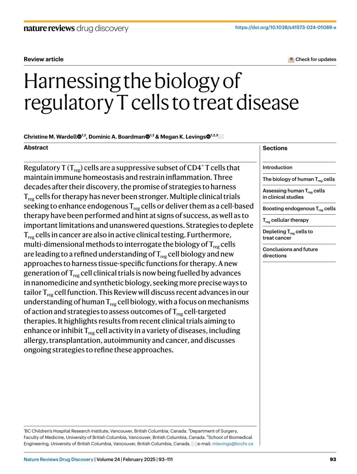 Harnessing The Biology Of Regulatory T Cells To Treat Disease Christine M Wardell Dominic A Boardman Megan K Levings