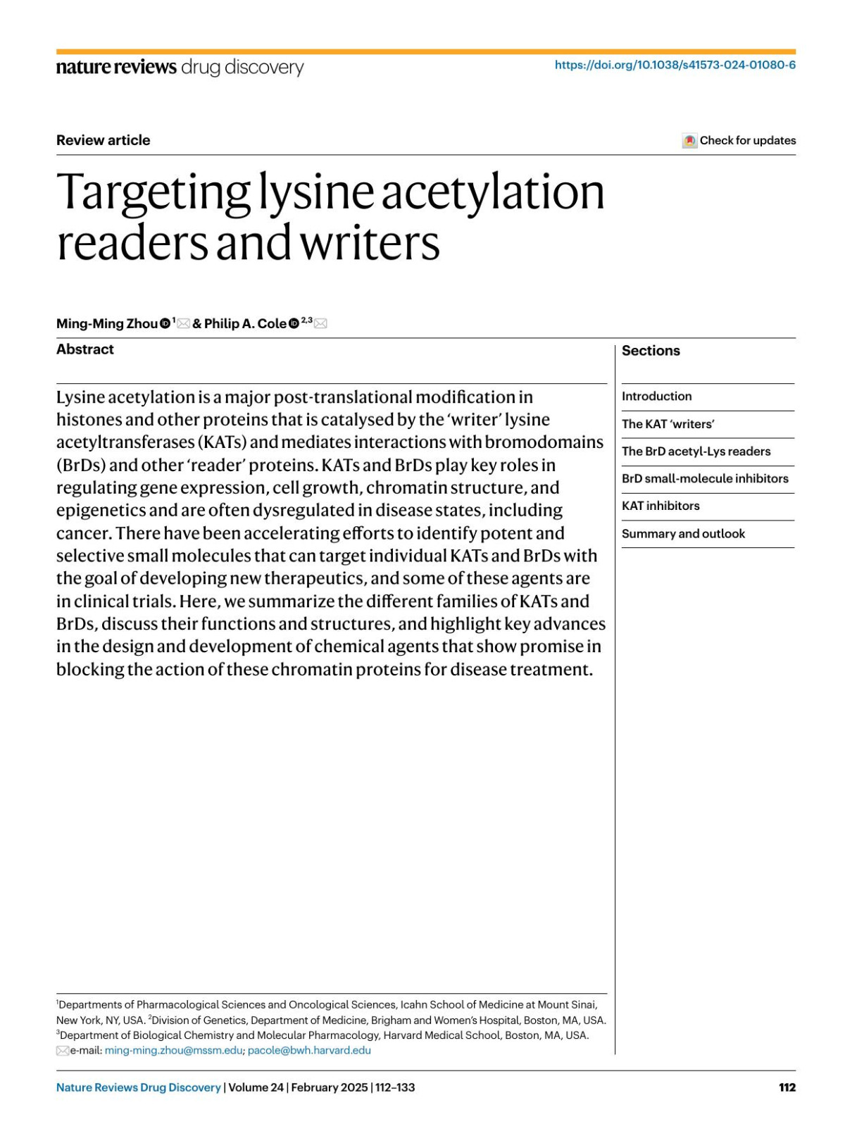 Targeting Lysine Acetylation Readers And Writers Mingming Zhou Philip A Cole