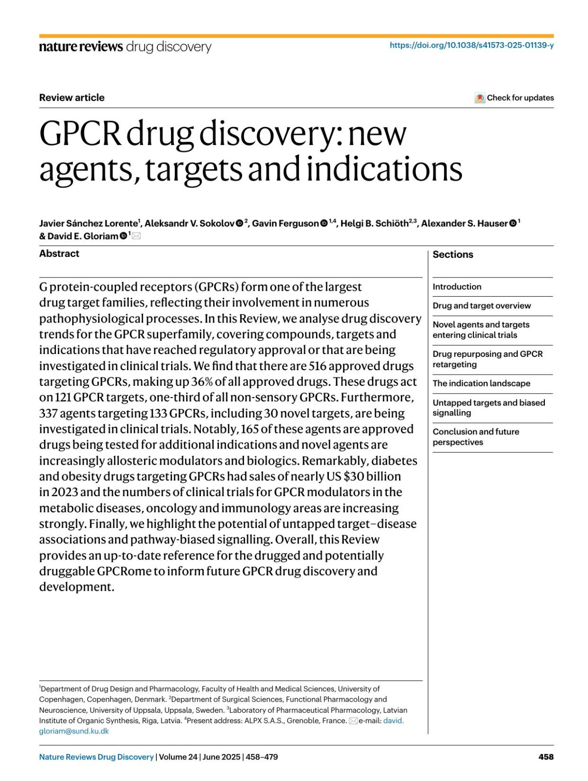 Gpcr Drug Discovery New Agents Targets And Indications Javier Sánchez Lorente Aleksandr V Sokolov Gavin Ferguson Helgi B Schiöth Alexander S Hauser David E Gloriam