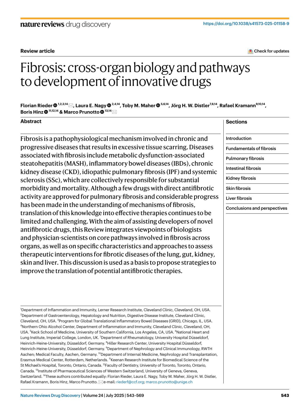 Fibrosis Crossorgan Biology And Pathways To Development Of Innovative Drugs Florian Rieder Laura E Nagy Toby M Maher Jörg H W Distler Rafael Kramann Boris Hinz Marco Prunotto