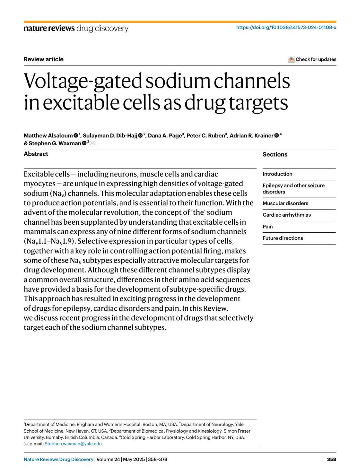 Voltagegated Sodium Channels In Excitable Cells As Drug Targets Matthew Alsaloum Sulayman D Dibhajj Dana A Page Peter C Ruben Adrian R Krainer Stephen G Waxman