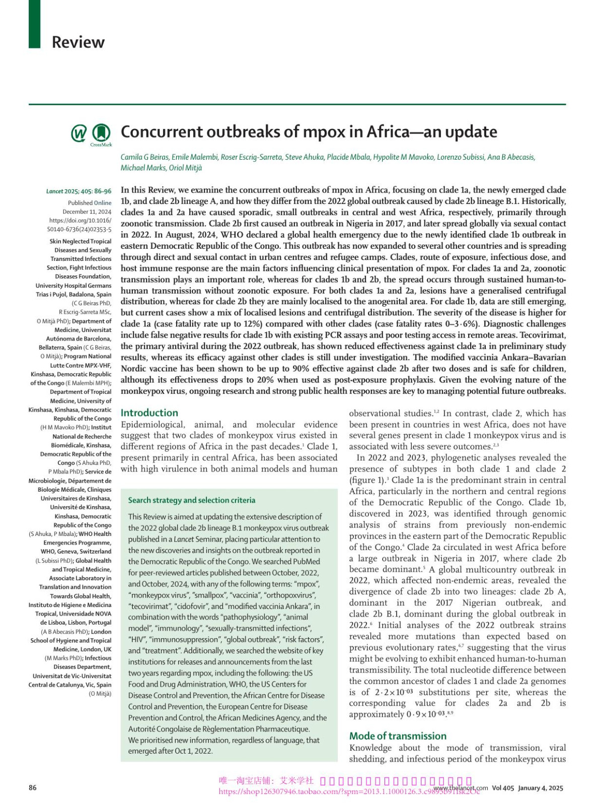 Concurrent Outbreaks Of Mpox In Africaãââan Update Camila G Beiras Phd Emile Malembi Mph Roser Escrigsarreta Msc Steve Ahuka Phd Placide Mbala Phd Hypolite M Mavoko Phd Lorenzo Subissi Phd Ana B Abecasis Phd Michael Marks Phd Oriol Mitjã Phd