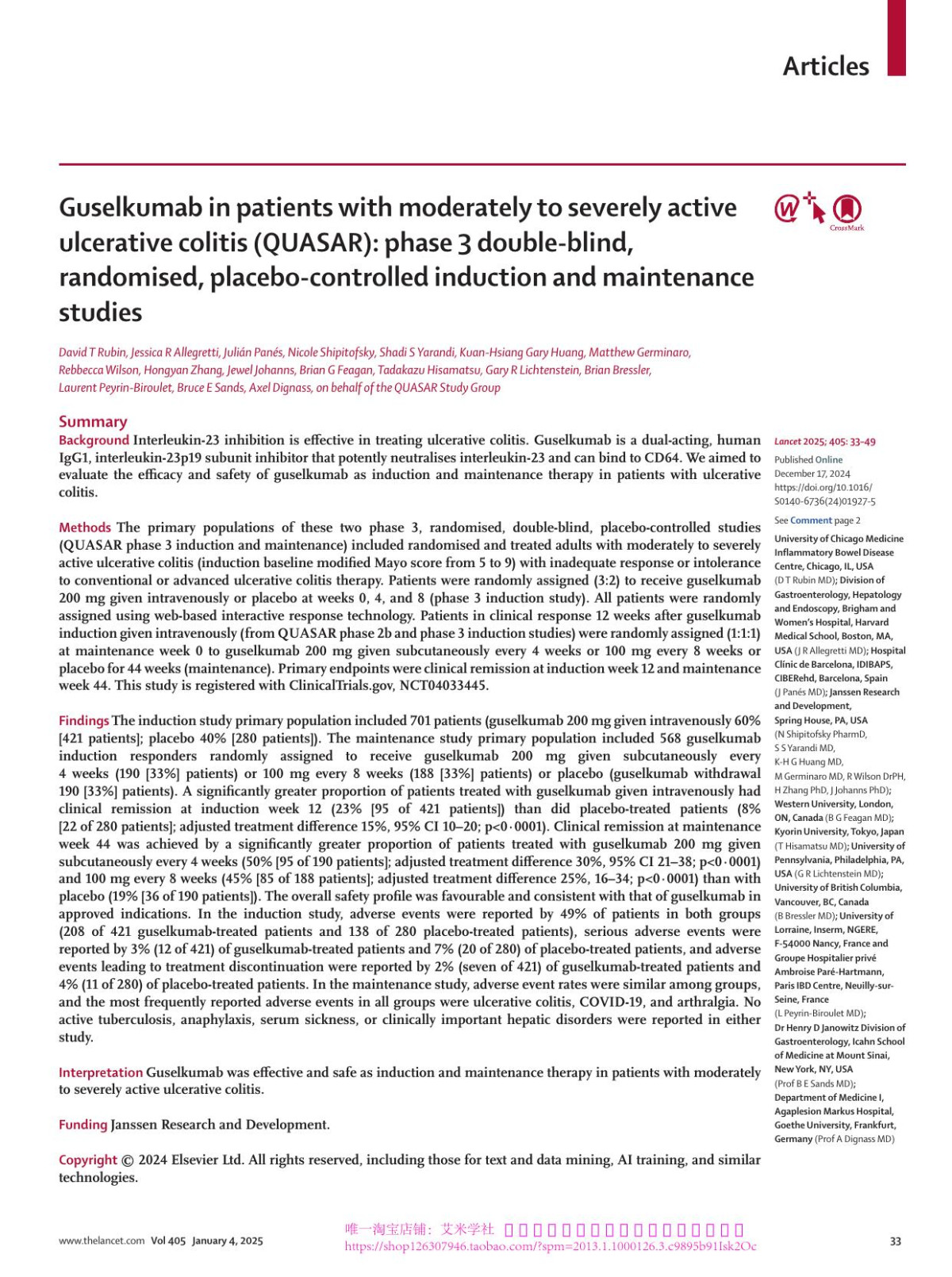 Guselkumab In Patients With Moderately To Severely Active Ulcerative Colitis Quasar Phase 3 Doubleblind Randomised Placebocontrolled Induction And Maintenance Studies David T Rubin Md Jessica R Allegretti Md Juliãn Panãs Md Nicole Shipitofsky Pharmd Shadi S Yarandi Md Kuanhsiang Gary Huang Md Matthew Germinaro Md Rebbecca Wilson Drph Hongyan Zhang Phd Jewel Johanns Phd Brian G Feagan Md