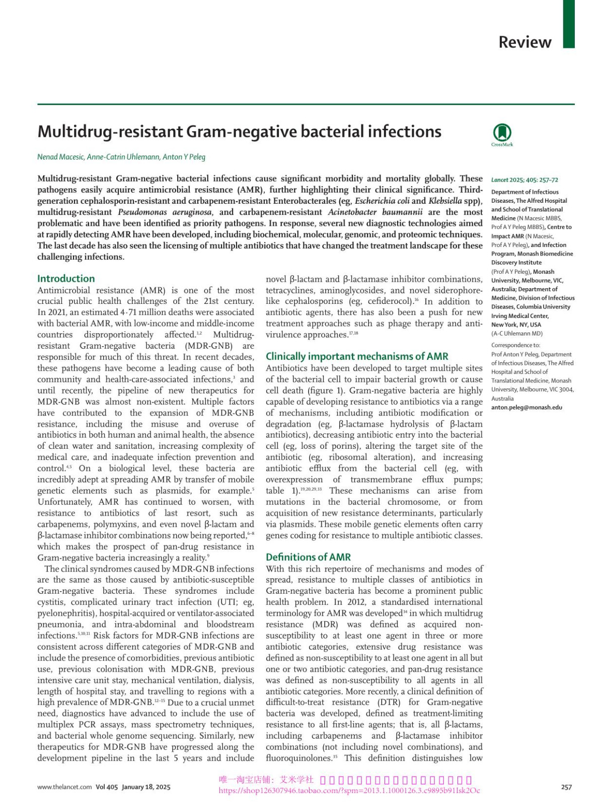 Multidrugresistant Gramnegative Bacterial Infections Nenad Macesic Mbbs Annecatrin Uhlemann Md Prof Anton Y Peleg Mbbs