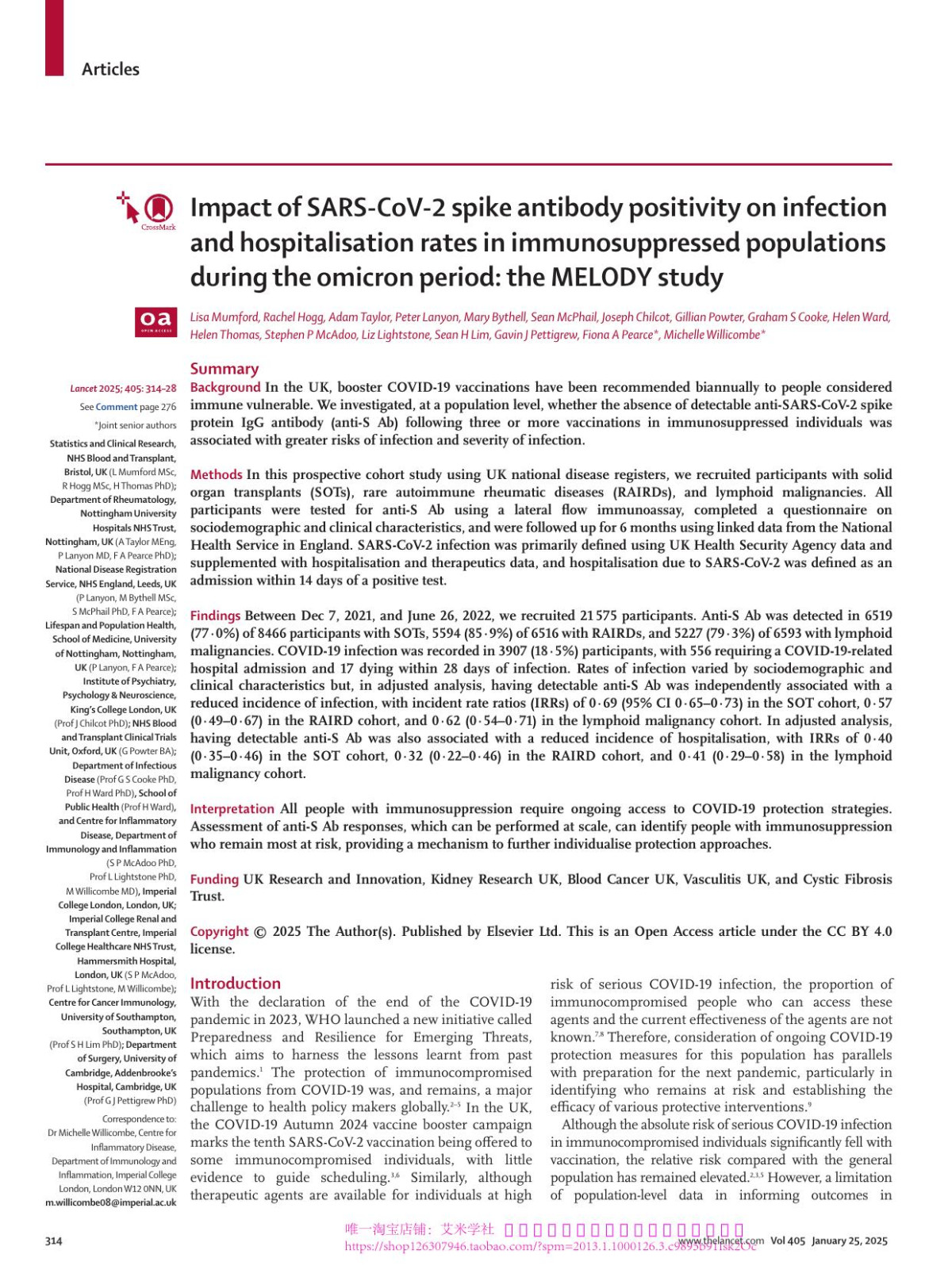 Impact Of Sarscov2 Spike Antibody Positivity On Infection And Hospitalisation Rates In Immunosuppressed Populations During The Omicron Period The Melody Study Lisa Mumford Msc Rachel Hogg Msc Adam Taylor Meng Peter Lanyon Md Mary Bythell Msc Sean Mcphail Phd Prof Joseph Chilcot Phd Gillian Powter Ba Prof Graham S Cooke Phd Prof Helen Ward Phd Helen Thomas Phd Stephen P Mcadoo Phd Prof