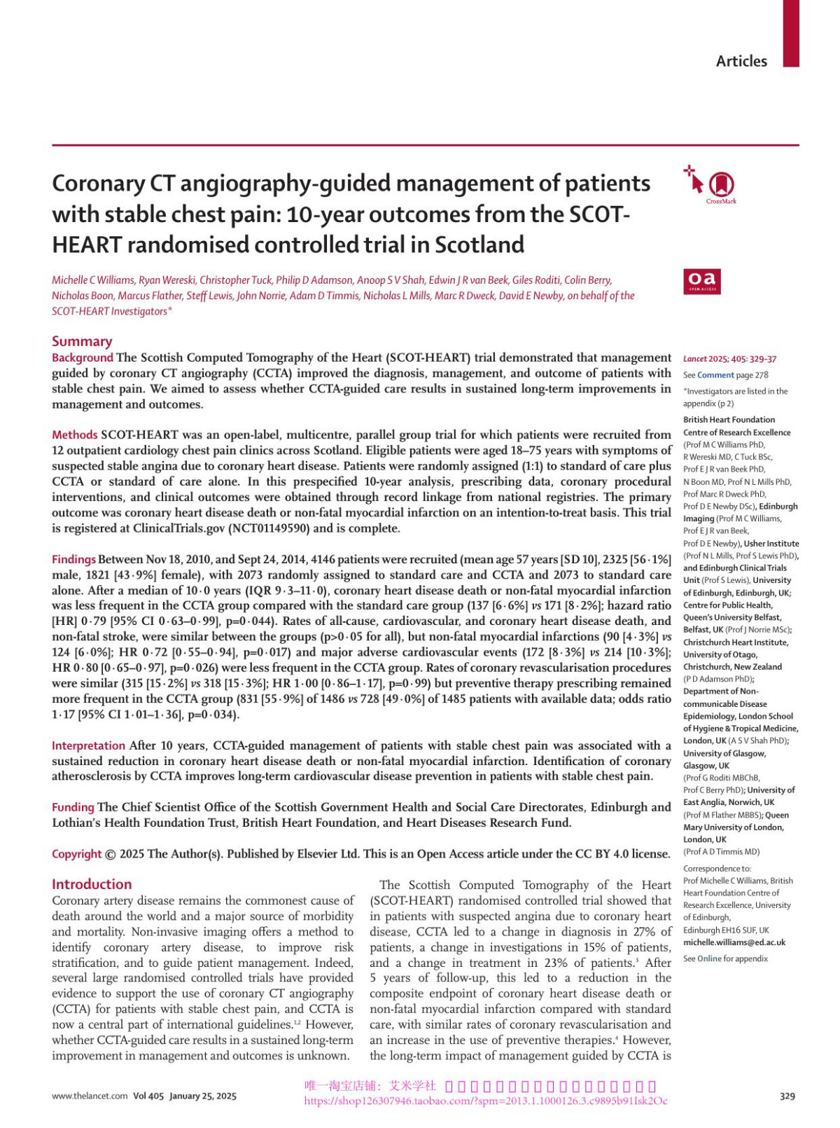 Coronary Ct Angiographyguided Management Of Patients With Stable Chest Pain 10year Outcomes From The Scotheart Randomised Controlled Trial In Scotland Prof Michelle C Williams Phd Ryan Wereski Md Christopher Tuck Bsc Philip D Adamson Phd Anoop S V Shah Phd Prof Edwin J R Van Beek Phd Prof Giles Roditi Mbchb Prof Colin Berry Phd Nicholas Boon Md Prof Marcus Flather Mbbs Prof Steff