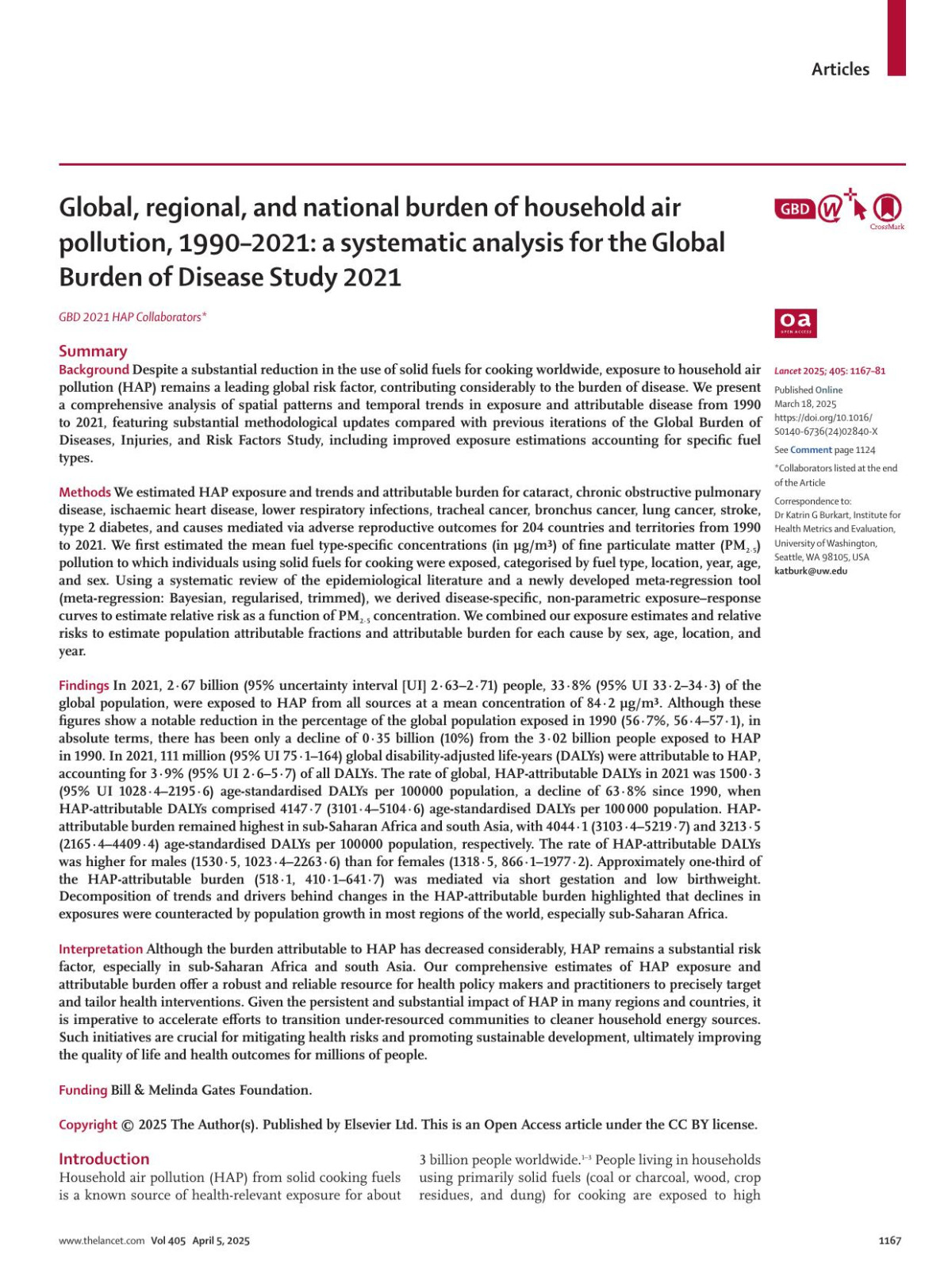Global Regional And National Burden Of Household Air Pollution 1990ãââœ2021 A Systematic Analysis For The Global Burden Of Disease Study 2021 Fiona B Bennitt Sarah Wozniak Kate Causey Sandra Spearman Chukwuma Okereke Vanessa Garcia Nadim Hashmeh Charlie Ashbaugh Atef Abdelkader Meriem Abdoun Muhammed Jemal Abdurebi Armita Abedi Roberto Ariel Abeldaão Zuãiga