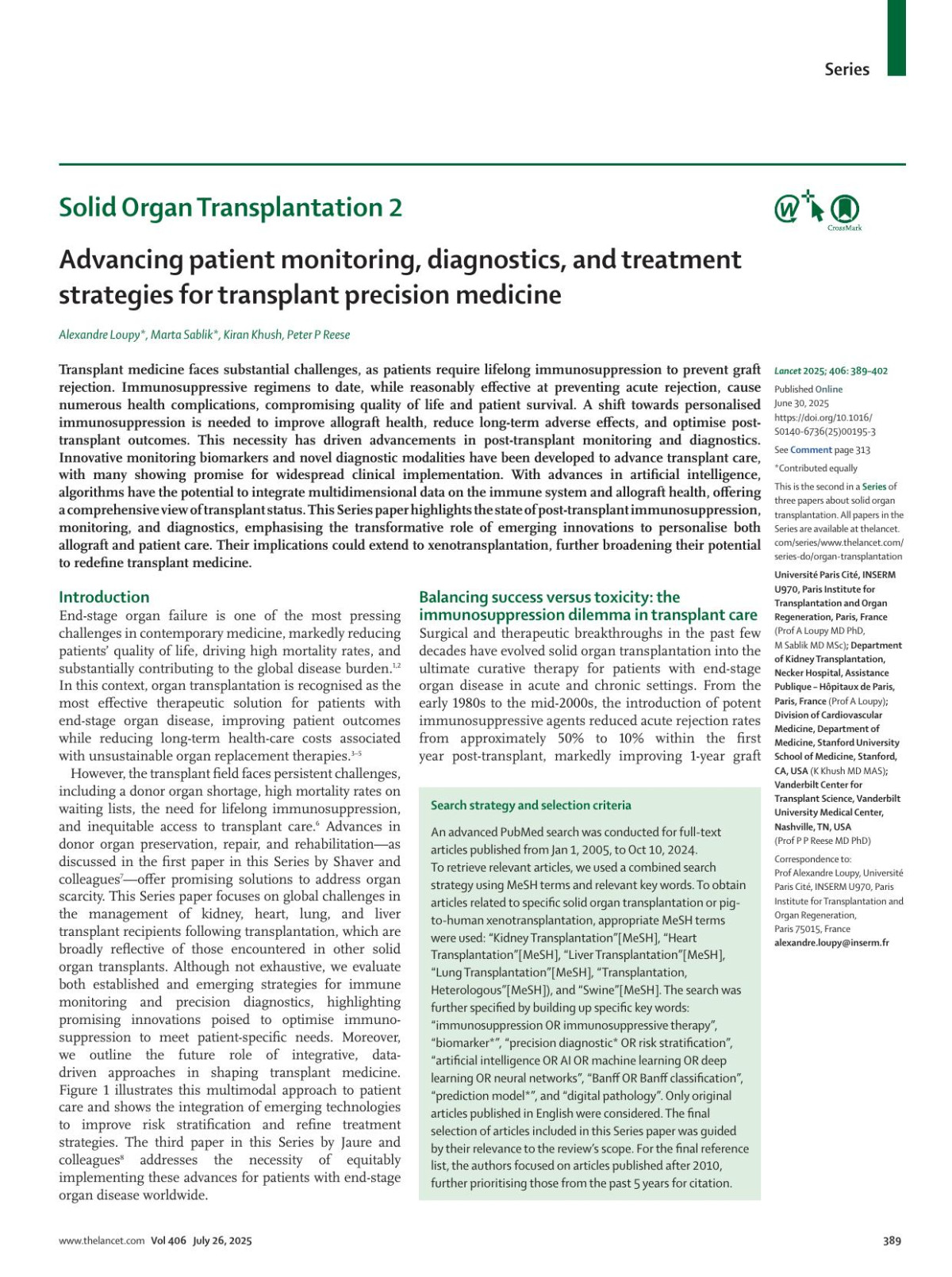Advancing Patient Monitoring Diagnostics And Treatment Strategies For Transplant Precision Medicine Prof Alexandre Loupy Md Phd Marta Sablik Md Msc Kiran Khush Md Mas Prof Peter P Reese Md Phd