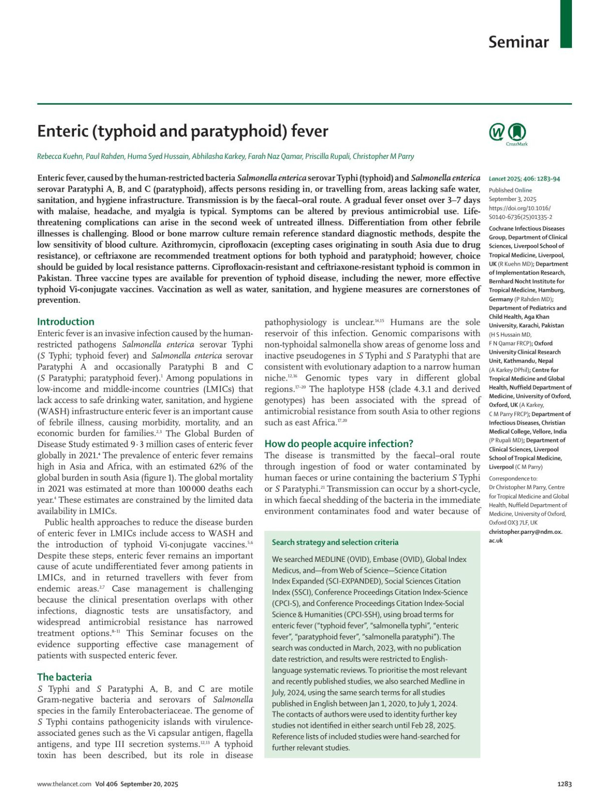 Enteric Typhoid And Paratyphoid Fever Rebecca Kuehn Md Paul Rahden Md Huma Syed Hussain Md Abhilasha Karkey Dphil Farah Naz Qamar Frcp Priscilla Rupali Md Christopher M Parry Frcp
