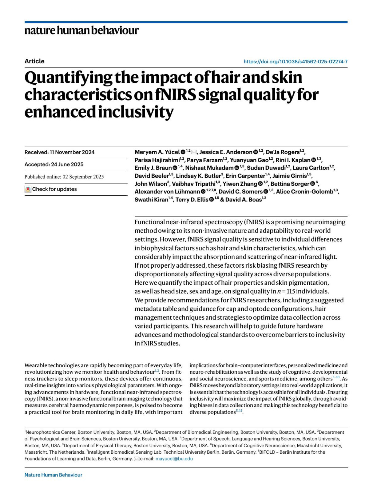 Quantifying The Impact Of Hair And Skin Characteristics On Fnirs Signal Quality For Enhanced Inclusivity Meryem A Yampx000fccel Jessica E Anderson Deampx02019ja Rogers Parisa Hajirahimi Parya Farzam Yuanyuan Gao Rini I Kaplan Emily J Braun Nishaat Mukadam Sudan Duwadi Laura Carlton David Beeler Lindsay K Butler Erin
