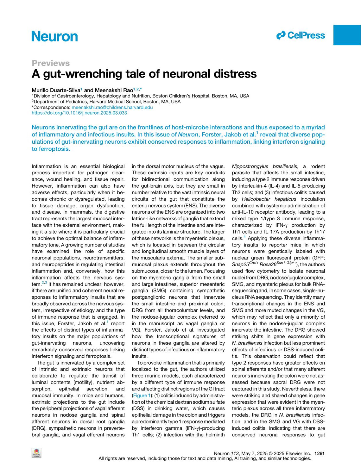 A Gutwrenching Tale Of Neuronal Distress Murillo Duartesilva Meenakshi Rao