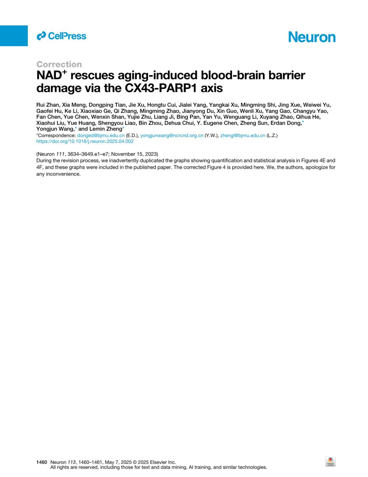 Nad Rescues Aginginduced Bloodbrain Barrier Damage Via The Cx43parp1 Axis Rui Zhan