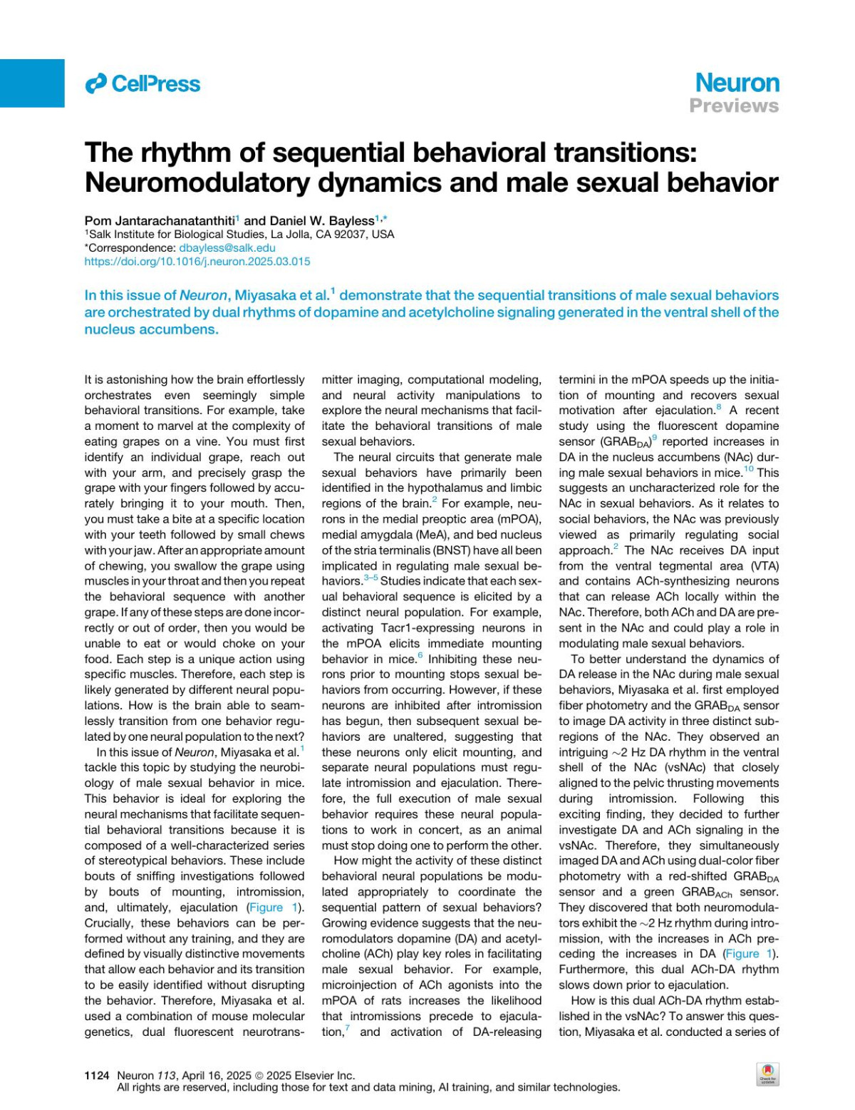 The Rhythm Of Sequential Behavioral Transitions Neuromodulatory Dynamics And Male Sexual Behavior Pom Jantarachanatanthiti Daniel W Bayless