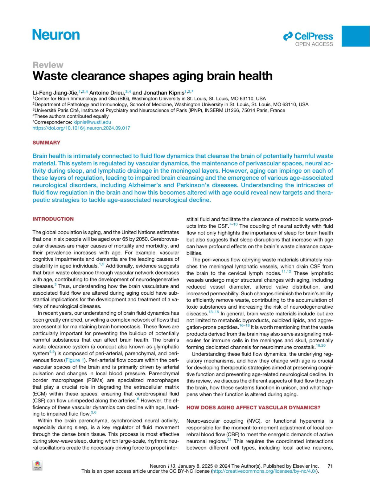 Waste Clearance Shapes Aging Brain Health Lifeng Jiangxie Antoine Drieu Jonathan Kipnis