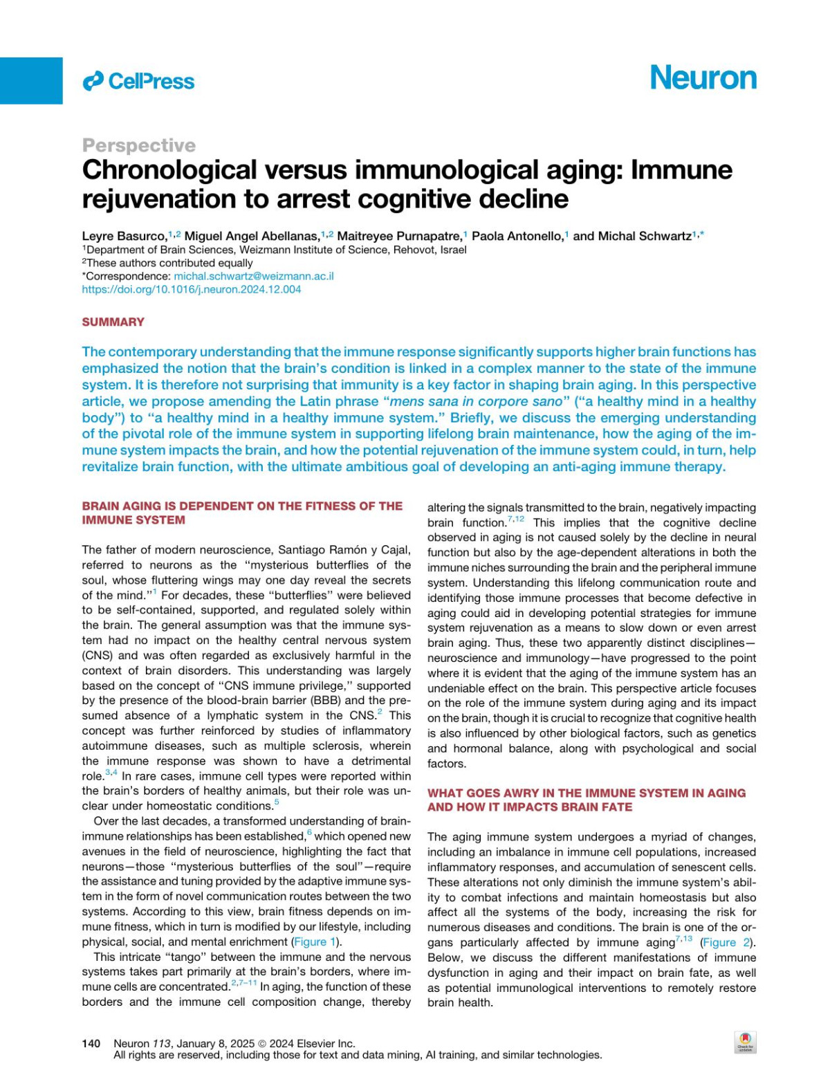 Chronological Versus Immunological Aging Immune Rejuvenation To Arrest Cognitive Decline Leyre Basurco Miguel Angel Abellanas Maitreyee Purnapatre Paola Antonello Michal Schwartz