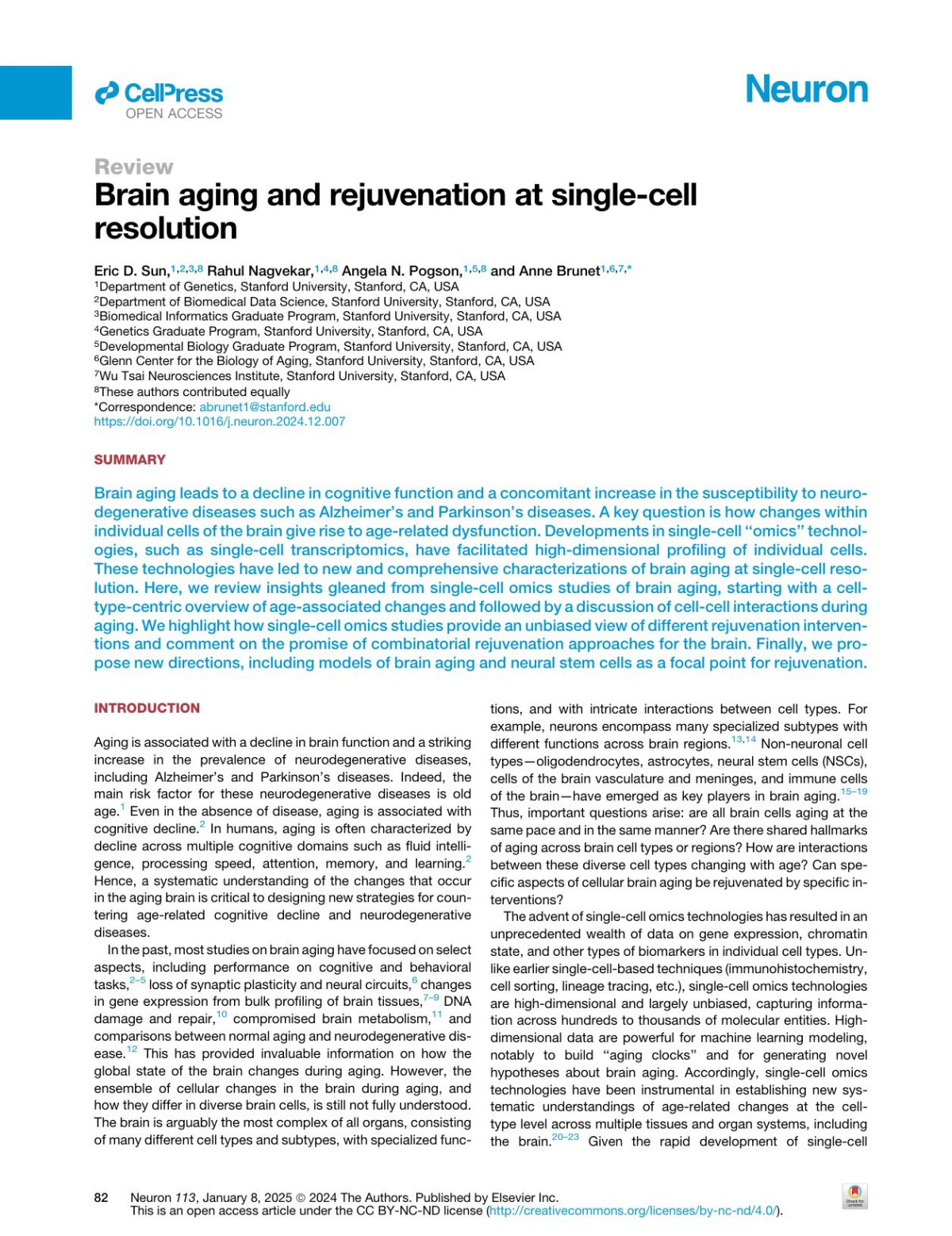 Brain Aging And Rejuvenation At Singlecell Resolution Eric D Sun Rahul Nagvekar Angela N Pogson Anne Brunet