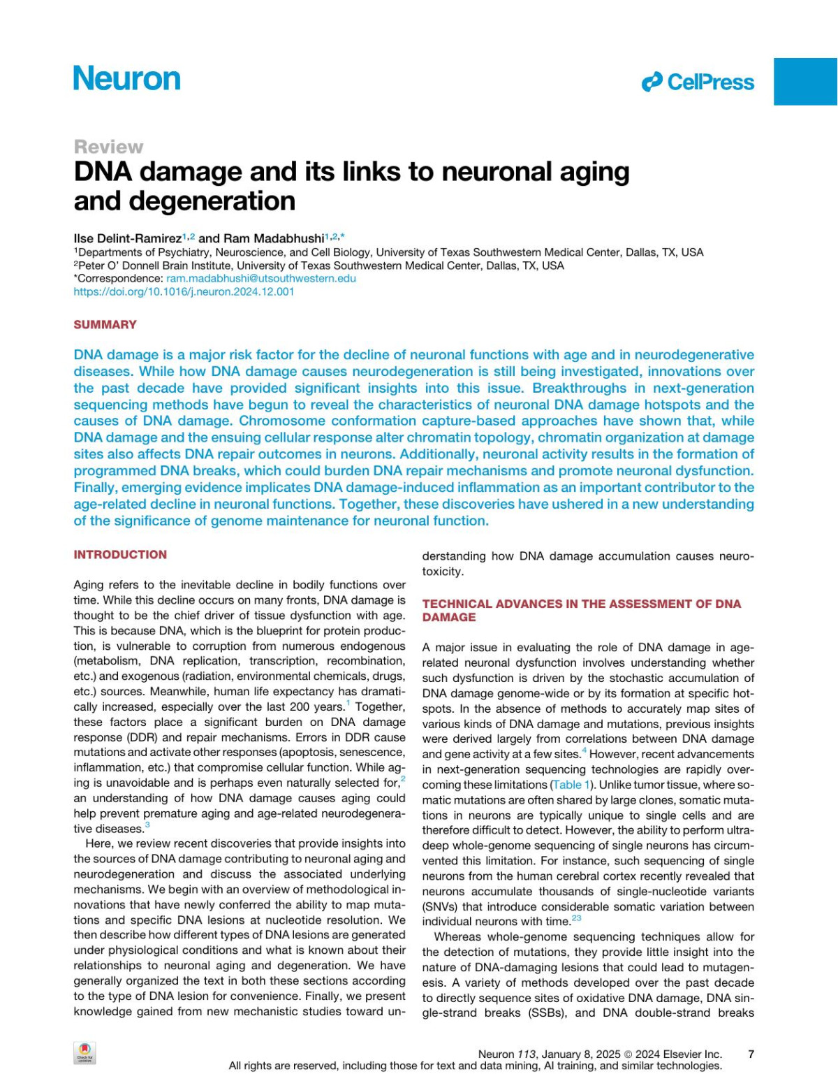 Dna Damage And Its Links To Neuronal Aging And Degeneration Ilse Delintramirez Ram Madabhushi