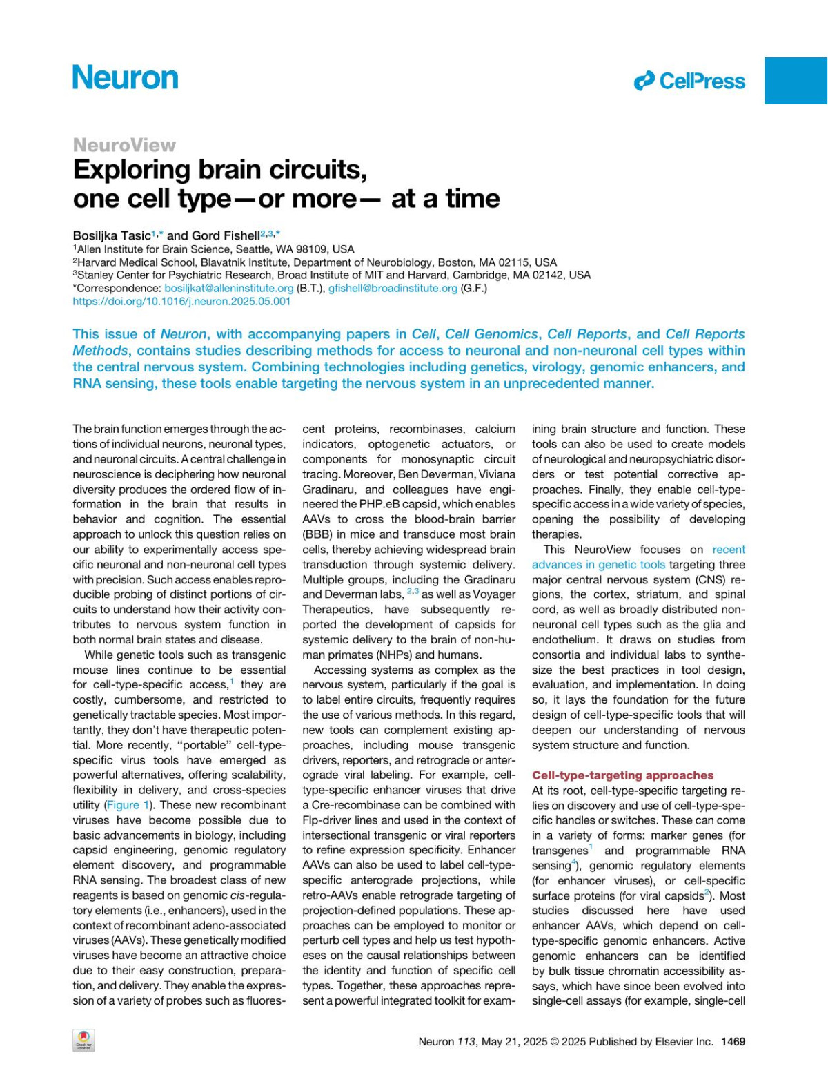 Exploring Brain Circuits One Cell Typeor More At A Time Bosiljka Tasic Gord Fishell