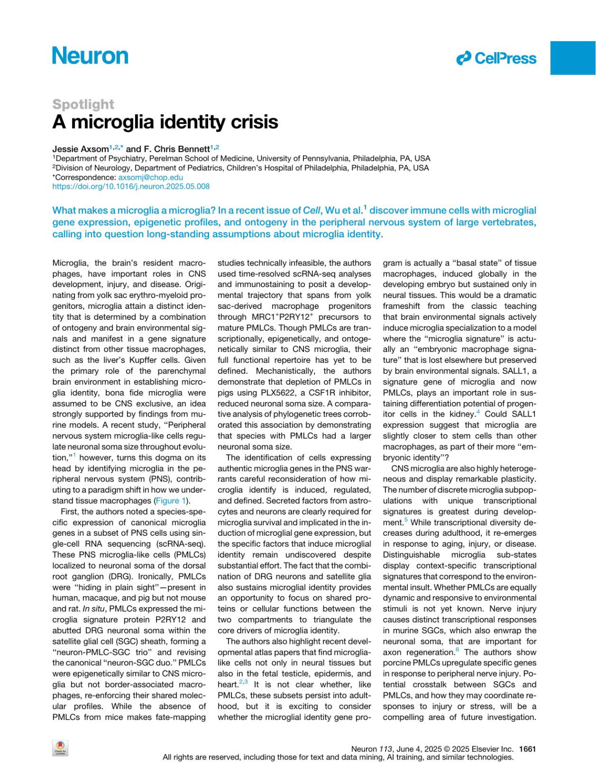 A Microglia Identity Crisis Jessie Axsom F Chris Bennett