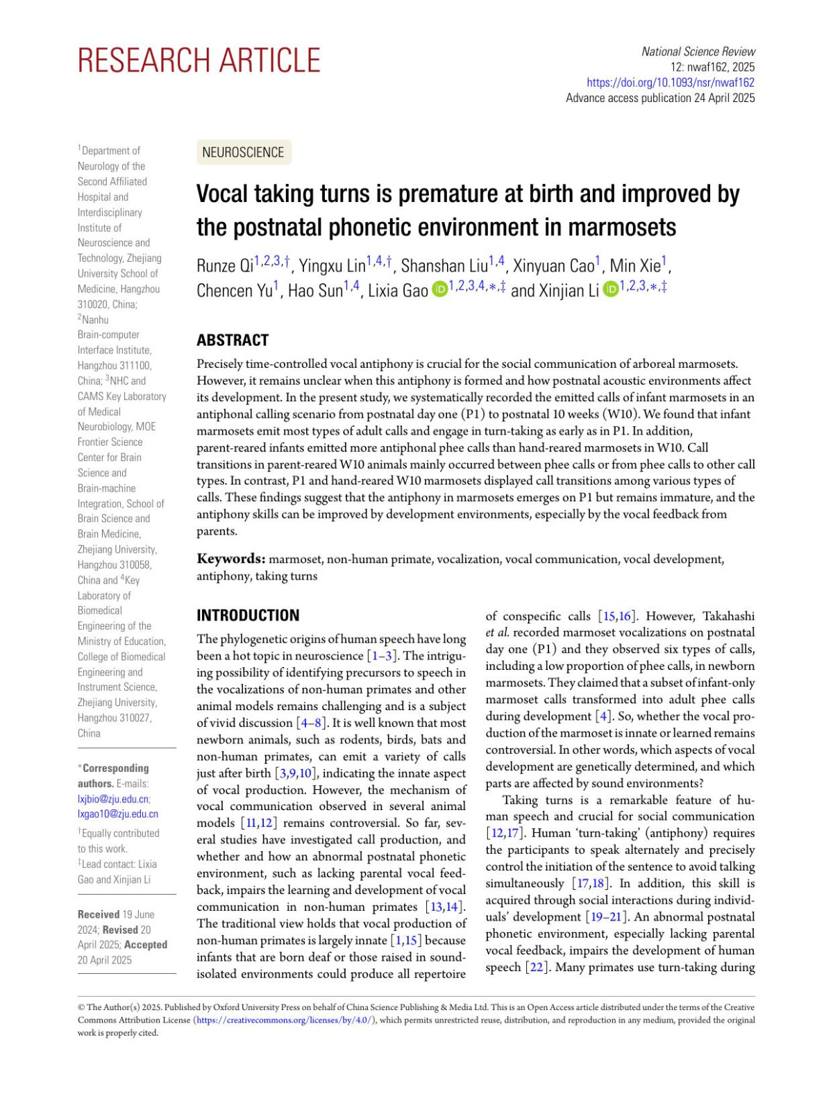 Vocal Taking Turns Is Premature At Birth And Improved By The Postnatal Phonetic Environment In Marmosets Qi Runze