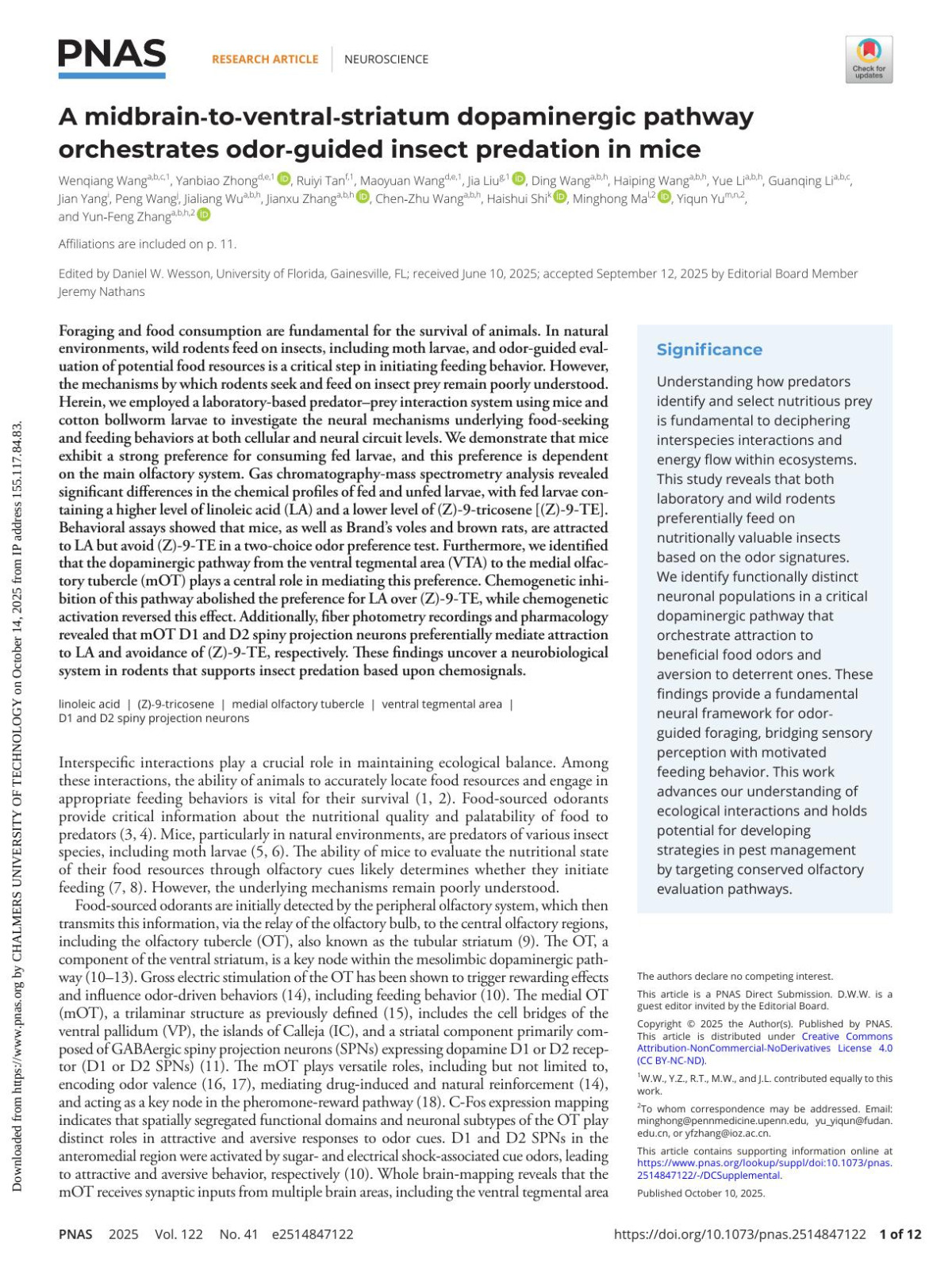 A Midbraintoventralstriatum Dopaminergic Pathway Orchestrates Odorguided Insect Predation In Mice Wenqiang Wang
