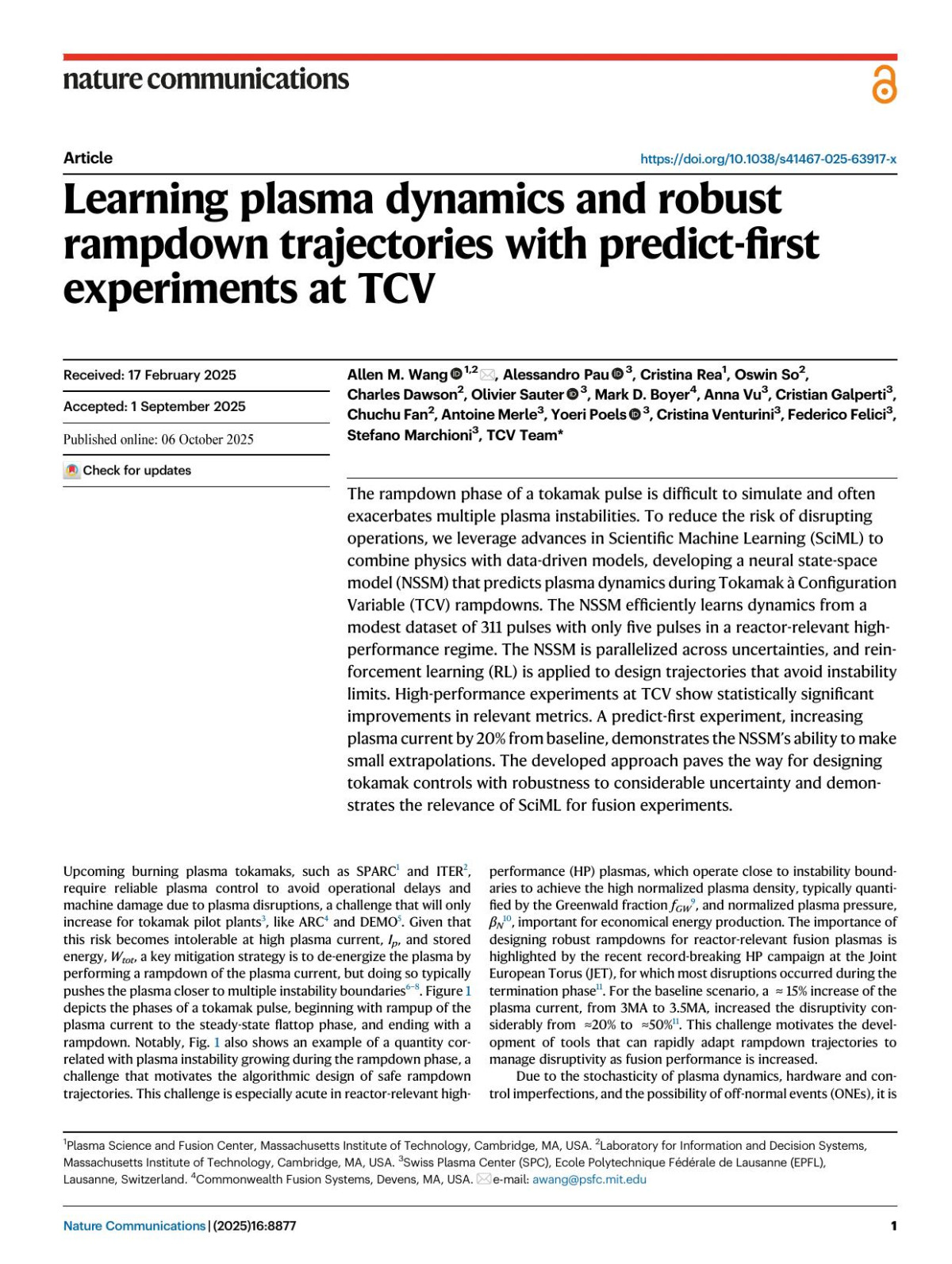 Learning Plasma Dynamics And Robust Rampdown Trajectories With Predictfirst Experiments At Tcv Allen M Wang Alessandro Pau Cristina Rea Oswin So Charles Dawson Olivier Sauter Mark D Boyer Anna Vu Cristian Galperti Chuchu Fan Antoine Merle Yoeri Poels Cristina Venturini Federico Felici Stefano Marchioni